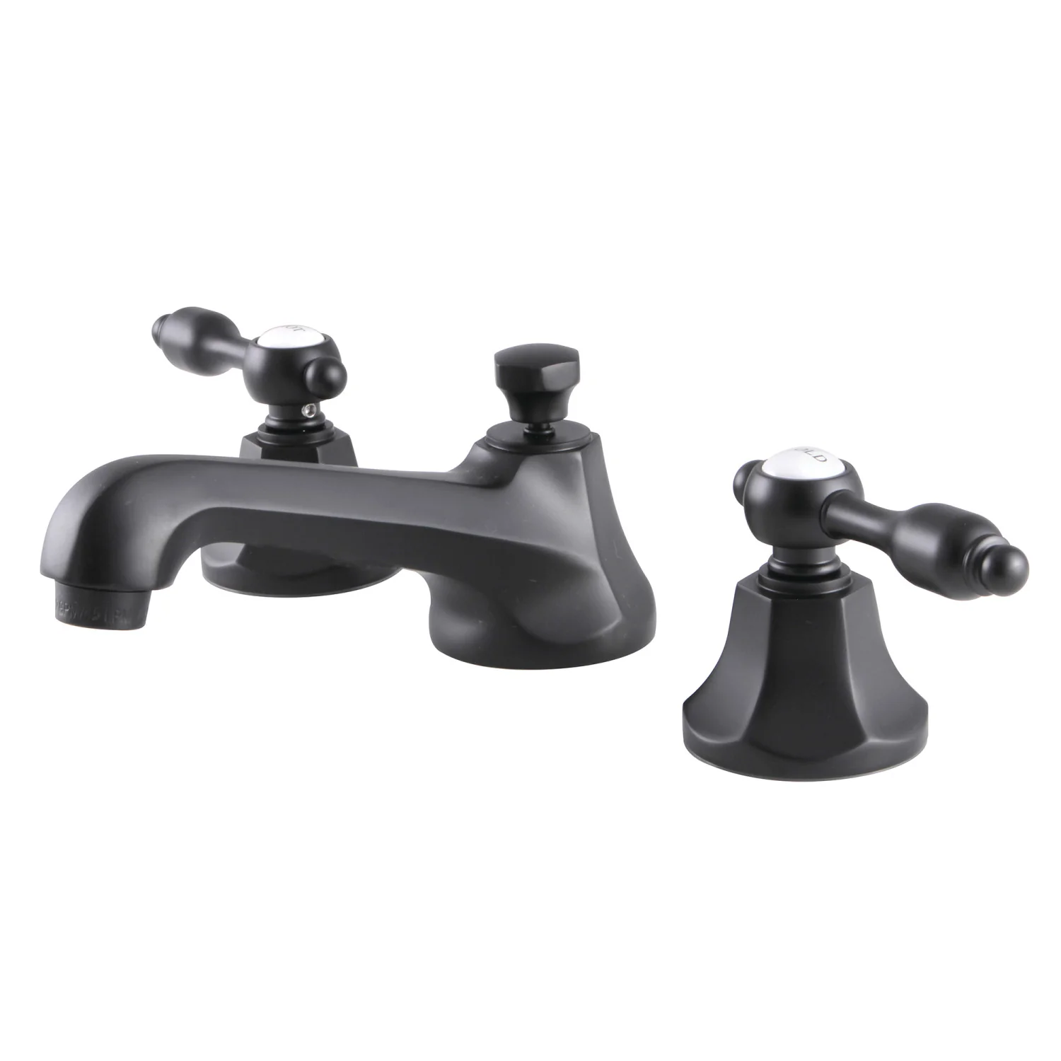 Kingston Tulare KS4460TAL - Tudor Two-Handle 3-Hole Deck Mount Widespread Bathroom Faucet with Brass Pop-Up, Matte Black