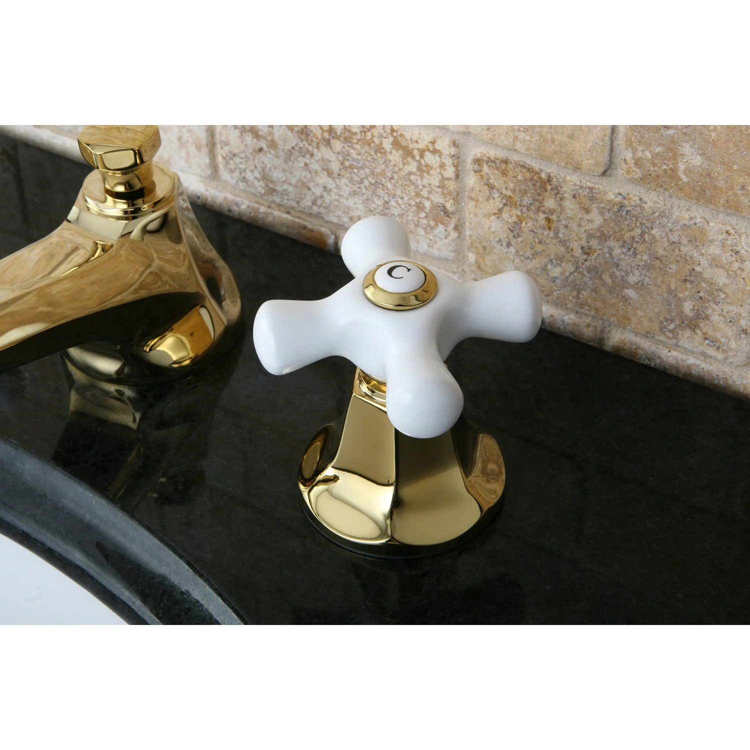 Kingston Tulare KS4462PX - Metropolitan Two-Handle 3-Hole Deck Mount Widespread Bathroom Faucet with Brass Pop-Up, Polished Brass - Image 2
