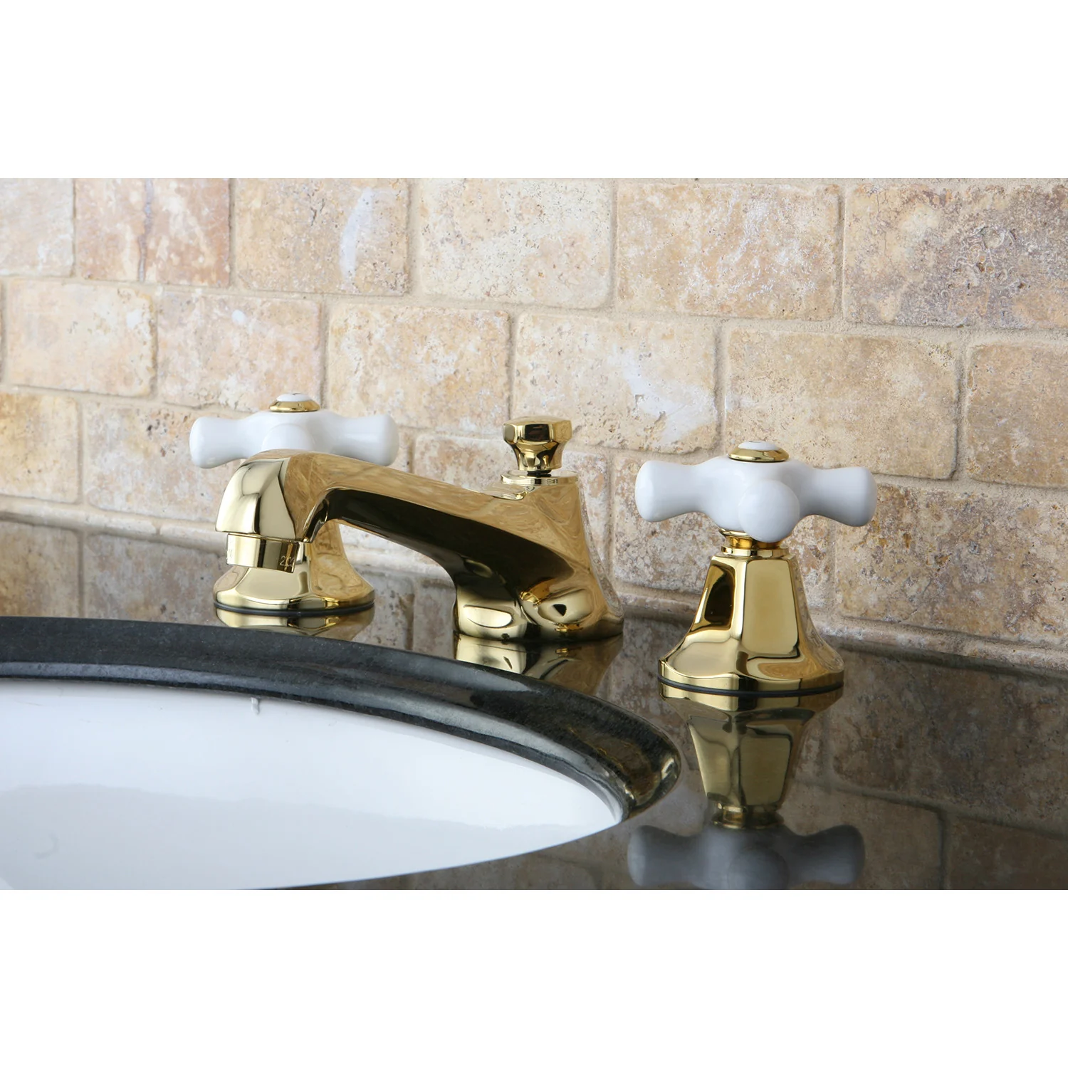 Kingston Tulare KS4462PX - Metropolitan Two-Handle 3-Hole Deck Mount Widespread Bathroom Faucet with Brass Pop-Up, Polished Brass - Image 3