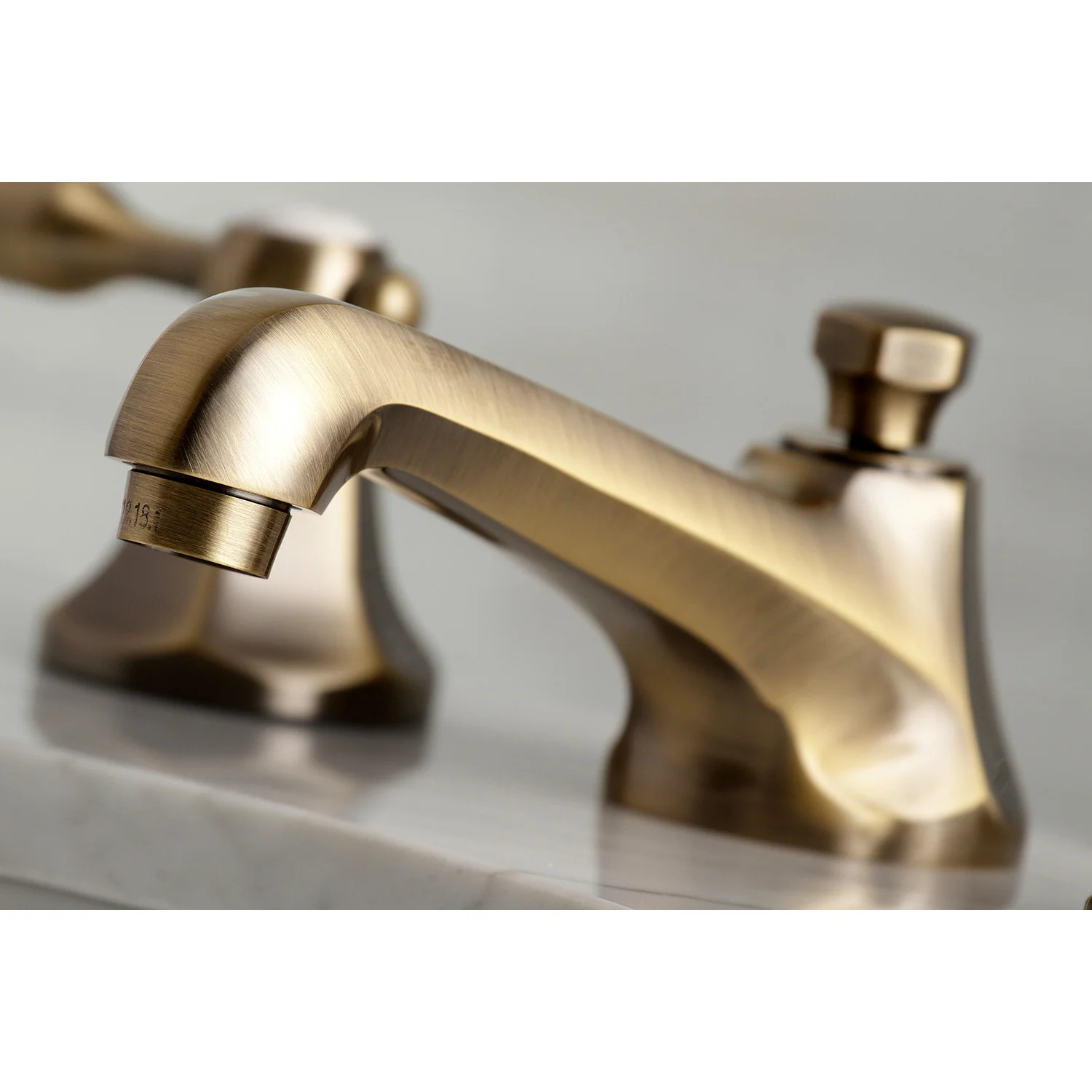 Kingston Tulare KS4463TAL - Tudor Two-Handle 3-Hole Deck Mount Widespread Bathroom Faucet with Brass Pop-Up, Antique Brass - Image 2