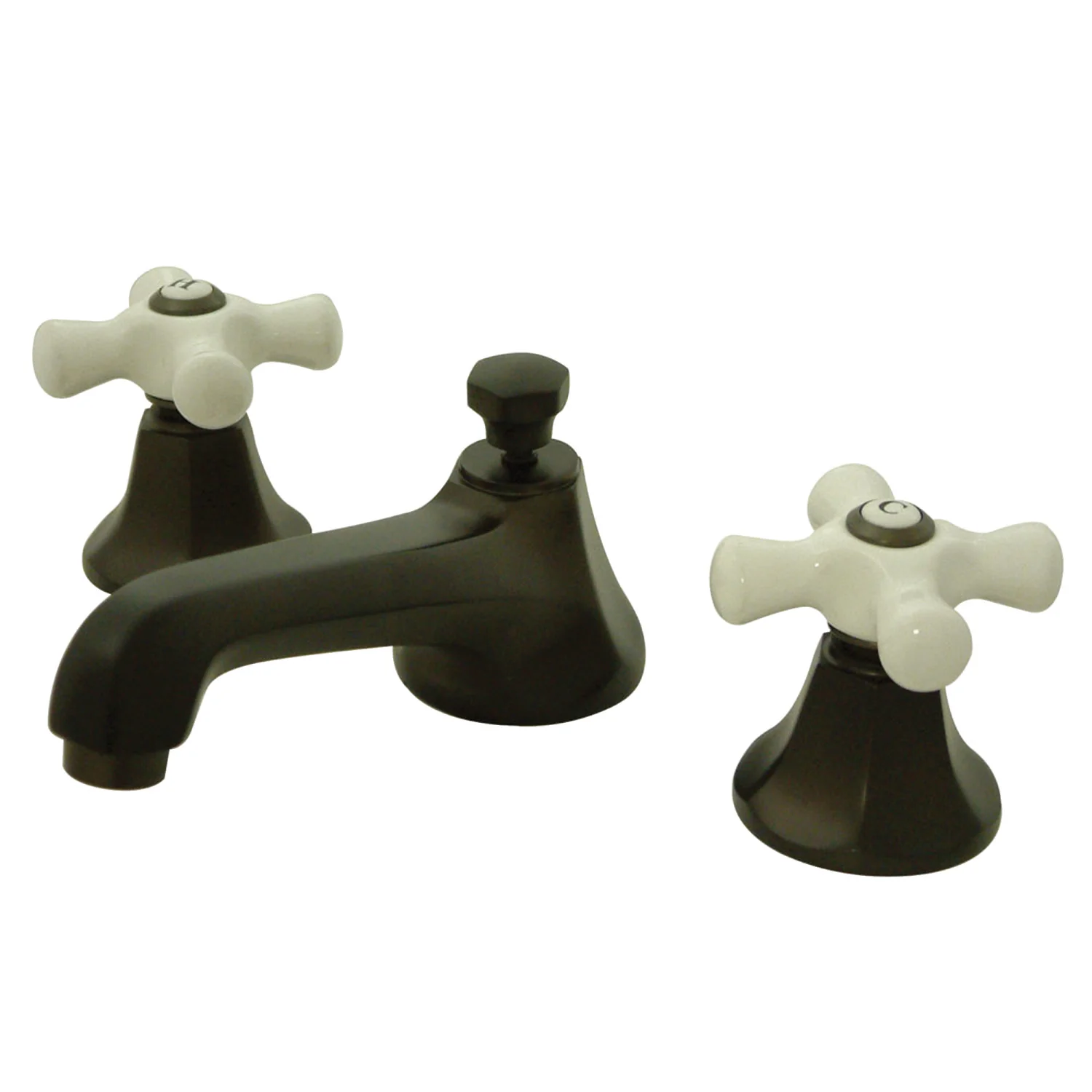 Kingston Tulare KS4465PX - Metropolitan Two-Handle 3-Hole Deck Mount Widespread Bathroom Faucet with Brass Pop-Up, Oil Rubbed Bronze