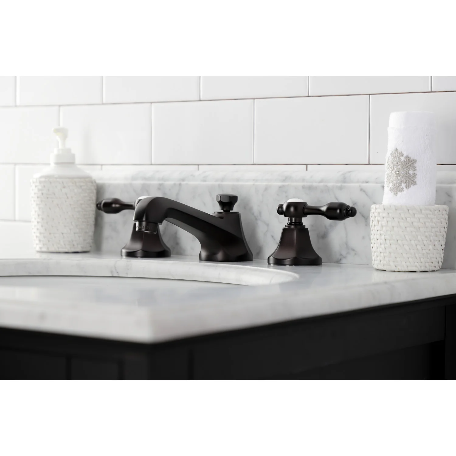 Kingston Tulare KS4465TAL - Tudor Two-Handle 3-Hole Deck Mount Widespread Bathroom Faucet with Brass Pop-Up, Oil Rubbed Bronze - Image 4