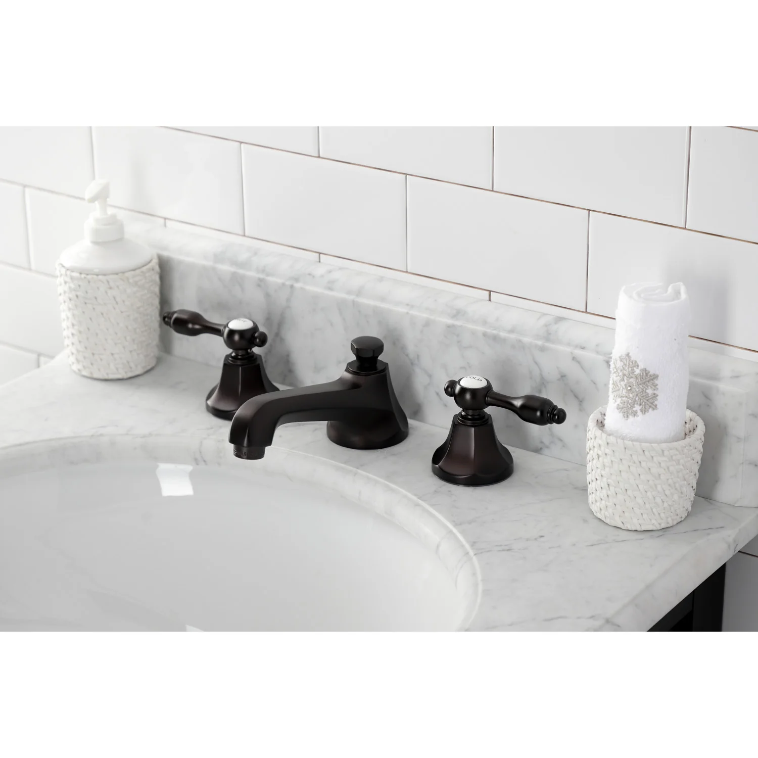 Kingston Tulare KS4465TAL - Tudor Two-Handle 3-Hole Deck Mount Widespread Bathroom Faucet with Brass Pop-Up, Oil Rubbed Bronze - Image 5