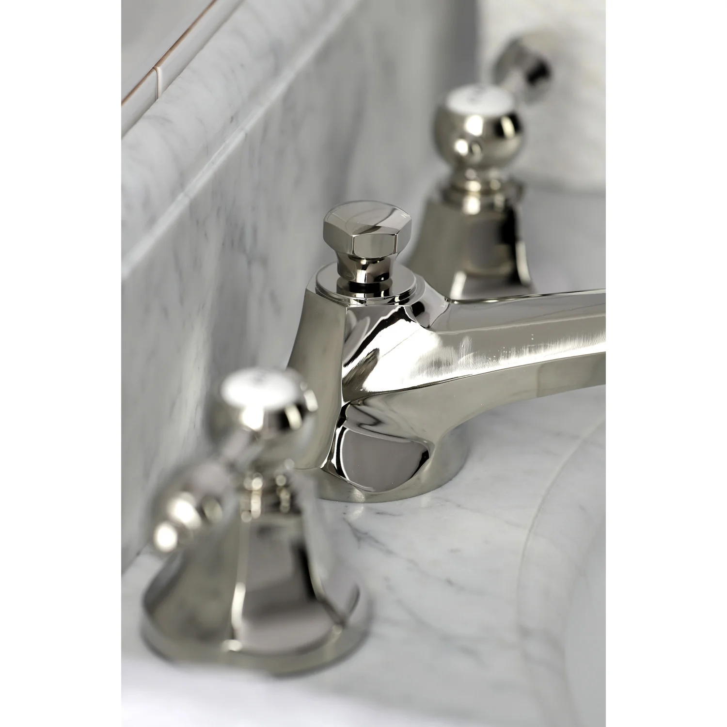 Kingston Tulare KS4466TAL - Tudor Two-Handle 3-Hole Deck Mount Widespread Bathroom Faucet with Brass Pop-Up, Polished Nickel - Image 3