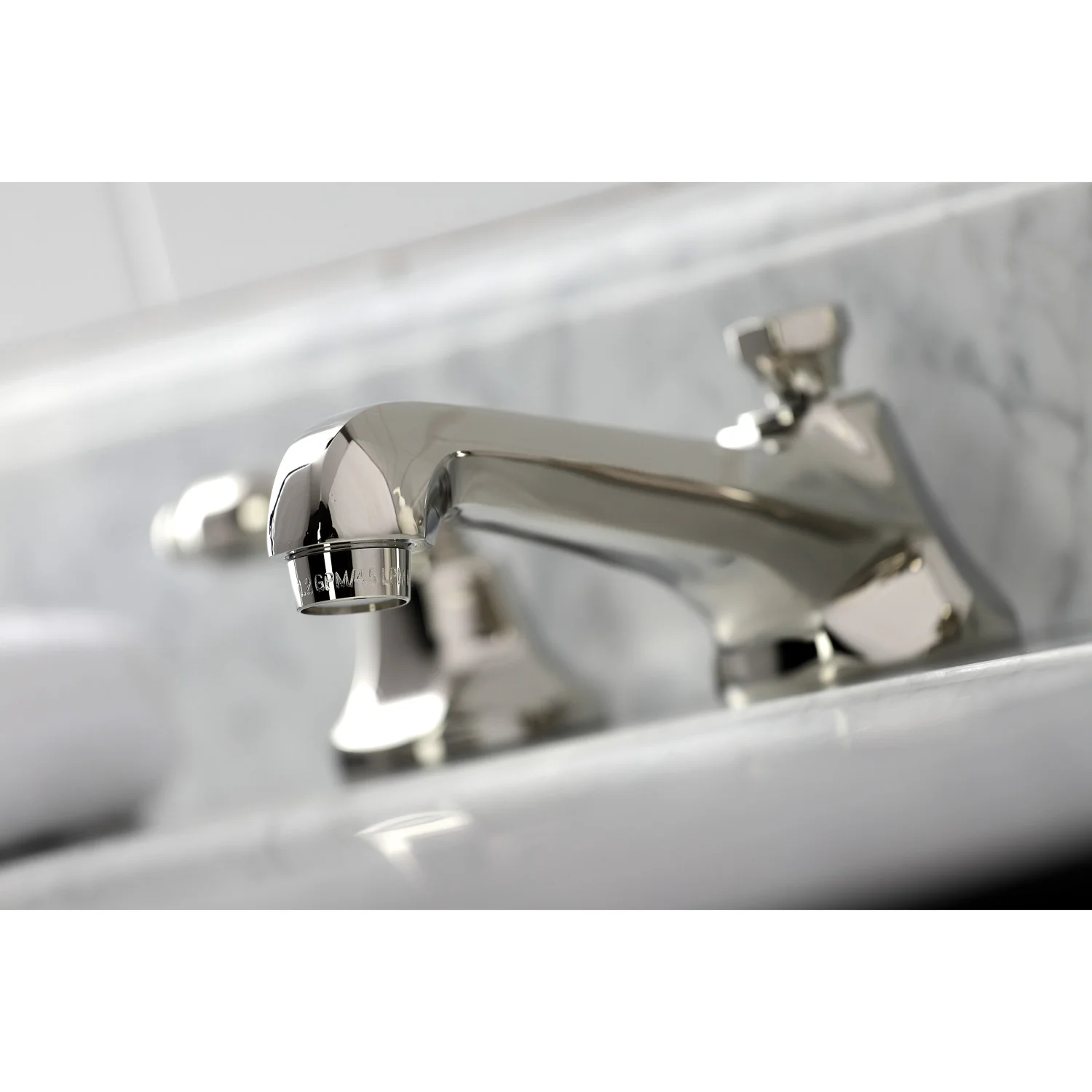 Kingston Tulare KS4466TAL - Tudor Two-Handle 3-Hole Deck Mount Widespread Bathroom Faucet with Brass Pop-Up, Polished Nickel - Image 4