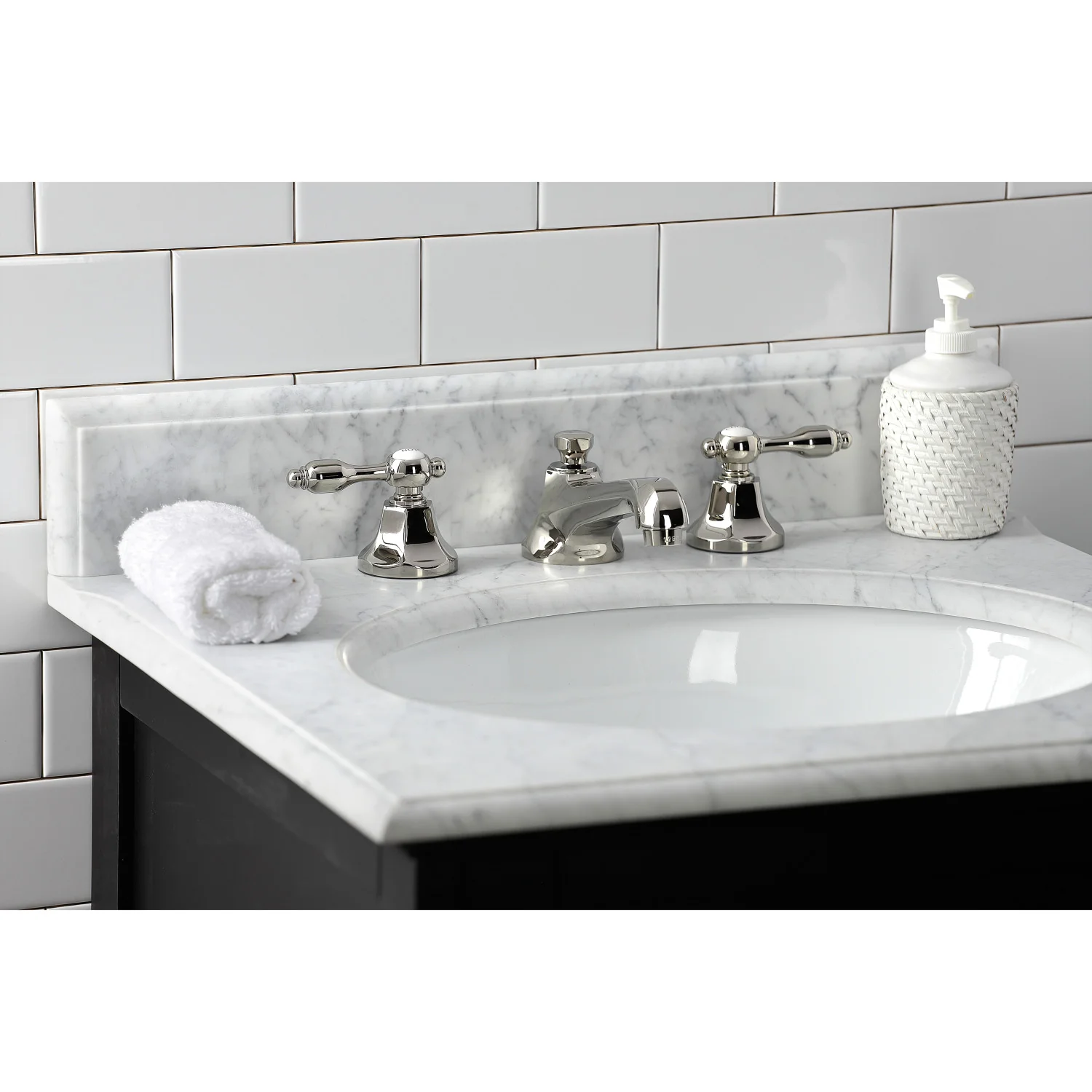 Kingston Tulare KS4466TAL - Tudor Two-Handle 3-Hole Deck Mount Widespread Bathroom Faucet with Brass Pop-Up, Polished Nickel - Image 7