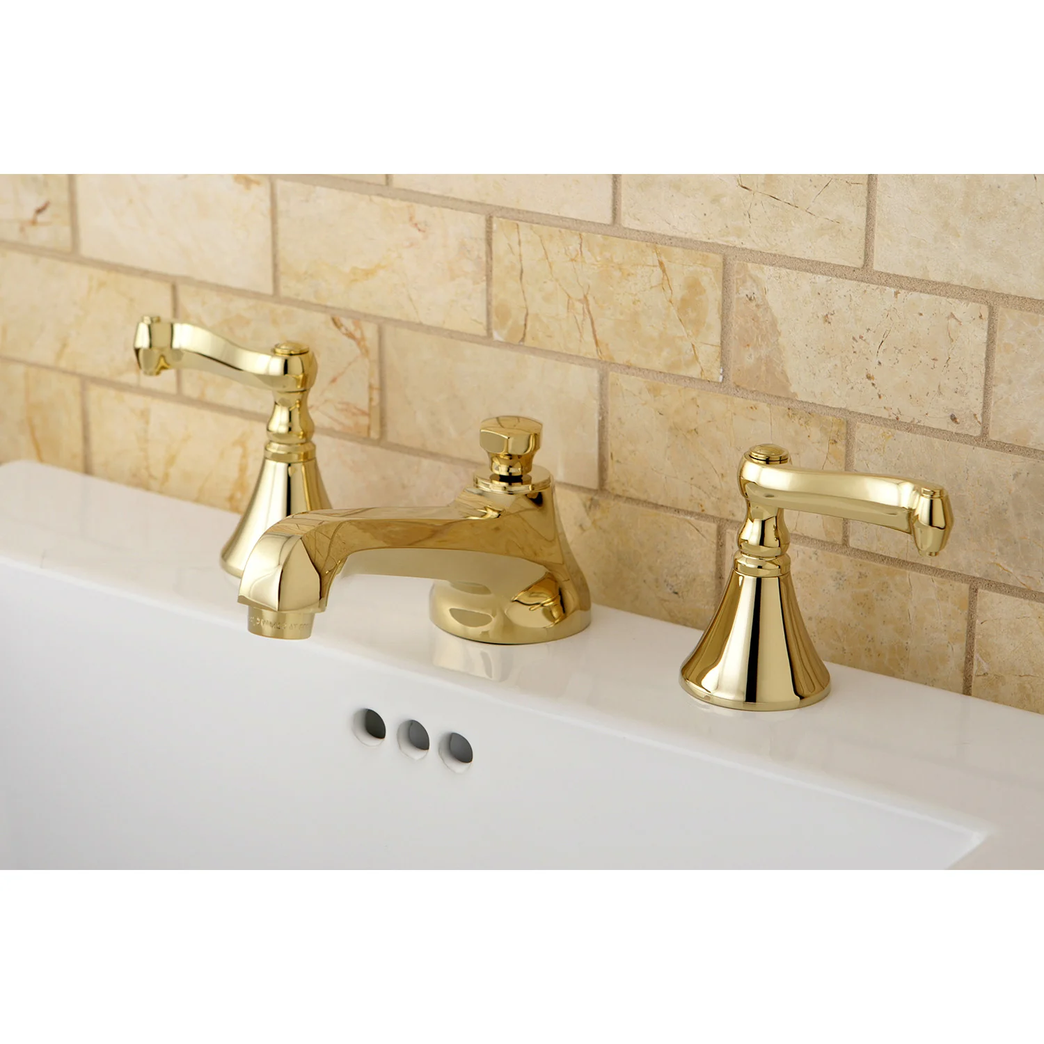 Kingston Tulare KS4472FL Two-Handle 3-Hole Deck Mount Widespread Bathroom Faucet with Brass Pop-Up, Polished Brass - Image 2