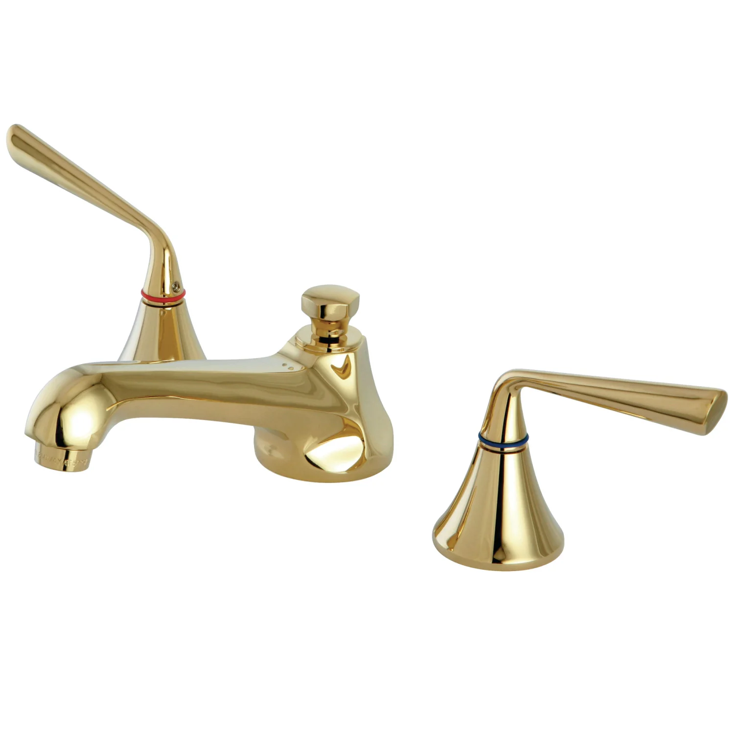 Kingston Tulare KS4472ZL Two-Handle 3-Hole Deck Mount Widespread Bathroom Faucet with Brass Pop-Up, Polished Brass