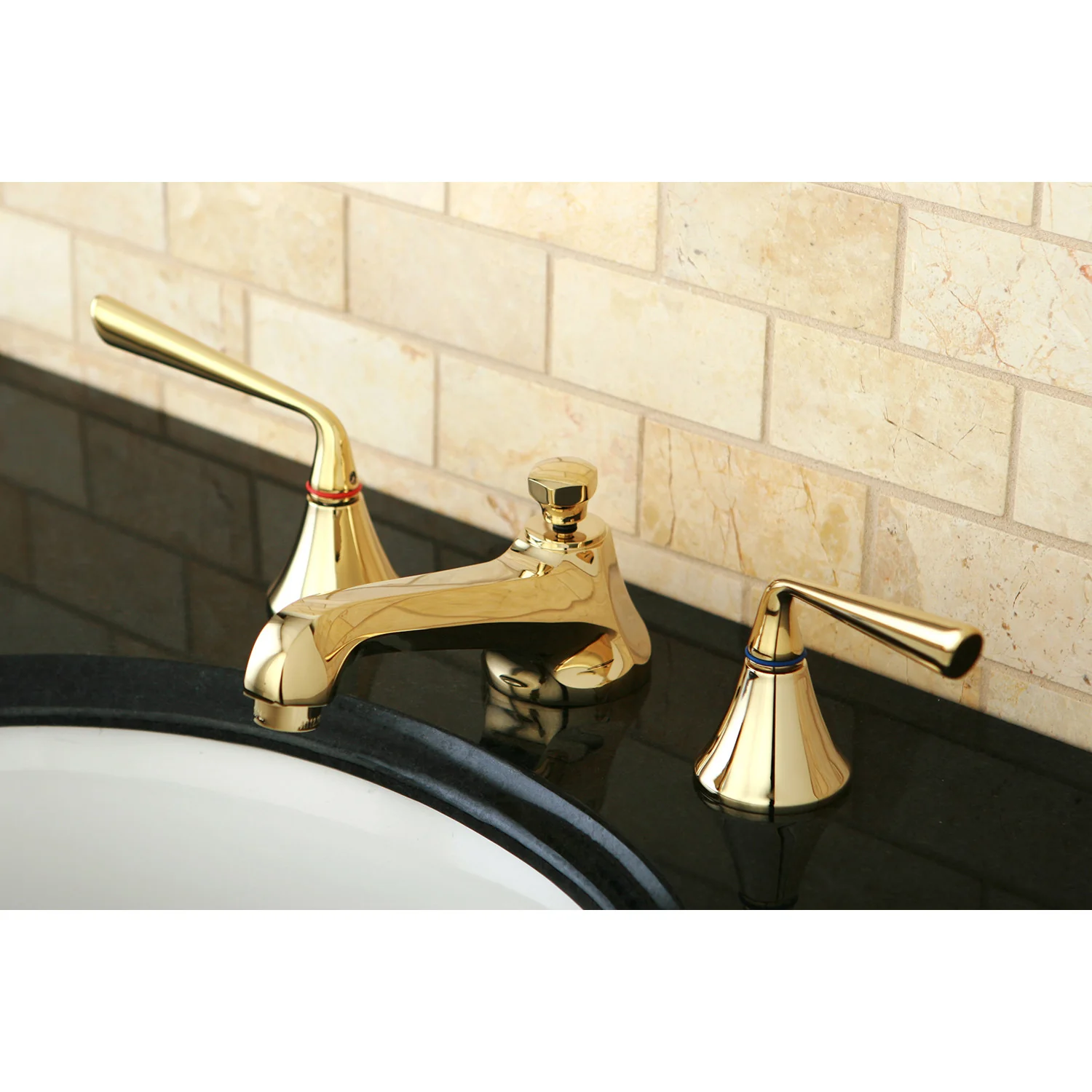 Kingston Tulare KS4472ZL Two-Handle 3-Hole Deck Mount Widespread Bathroom Faucet with Brass Pop-Up, Polished Brass - Image 2