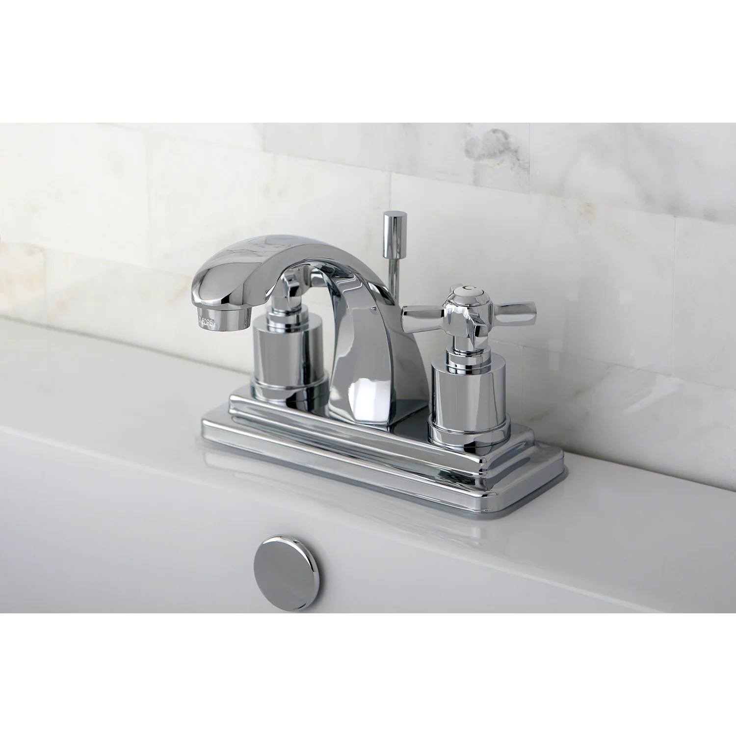 Kingston Tulare KS4641ZX - Millennium Double-Handle 3-Hole Deck Mount 4-Inch Centerset Bathroom Faucet with Brass Pop-Up, Polished Chrome - Image 2
