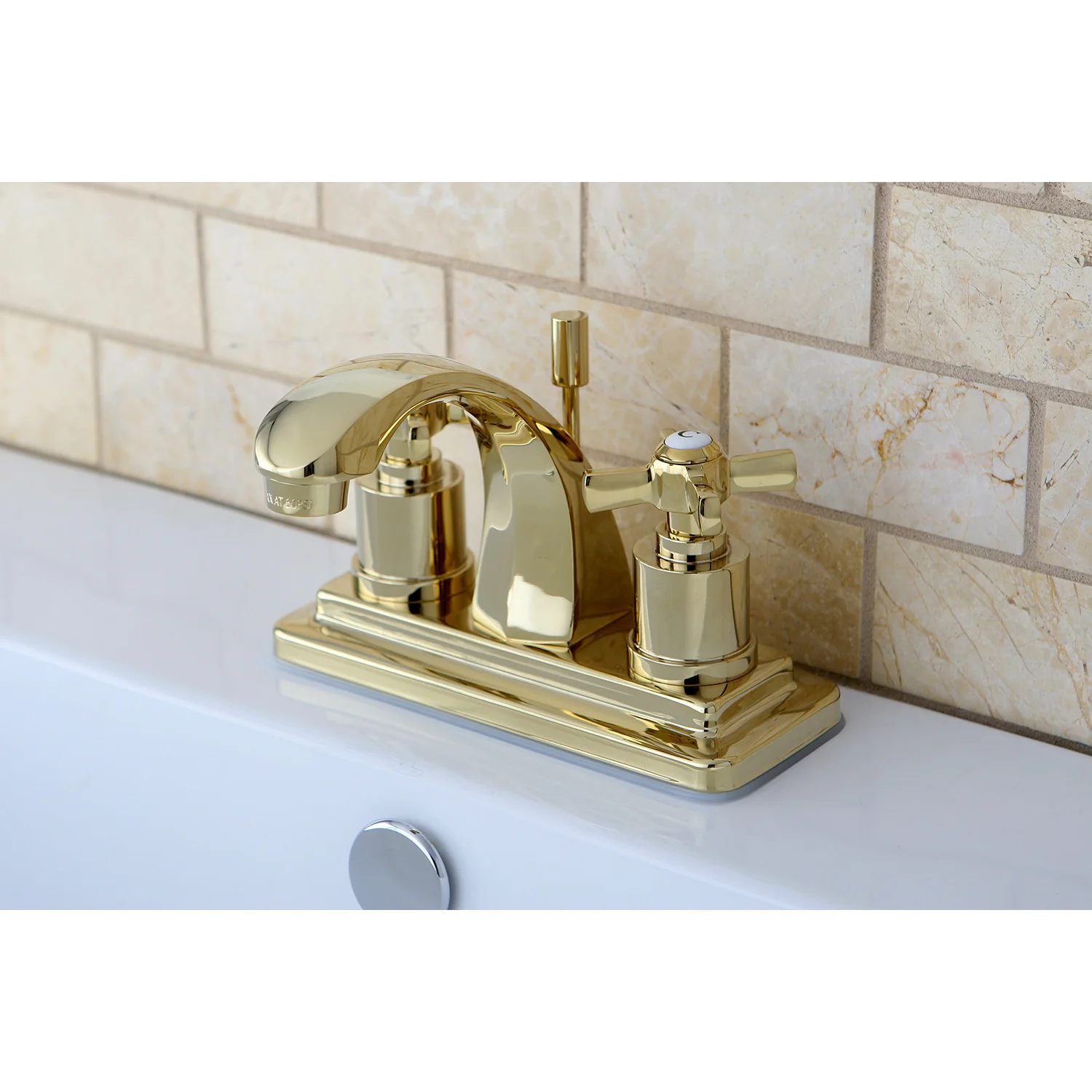 Kingston Tulare KS4642ZX - Millennium Double-Handle 3-Hole Deck Mount 4-Inch Centerset Bathroom Faucet with Brass Pop-Up, Polished Brass - Image 2