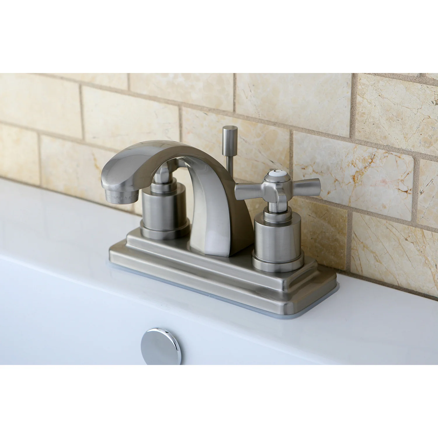 Kingston Tulare KS4648ZX - Millennium Double-Handle 3-Hole Deck Mount 4-Inch Centerset Bathroom Faucet with Brass Pop-Up, Brushed Nickel - Image 2
