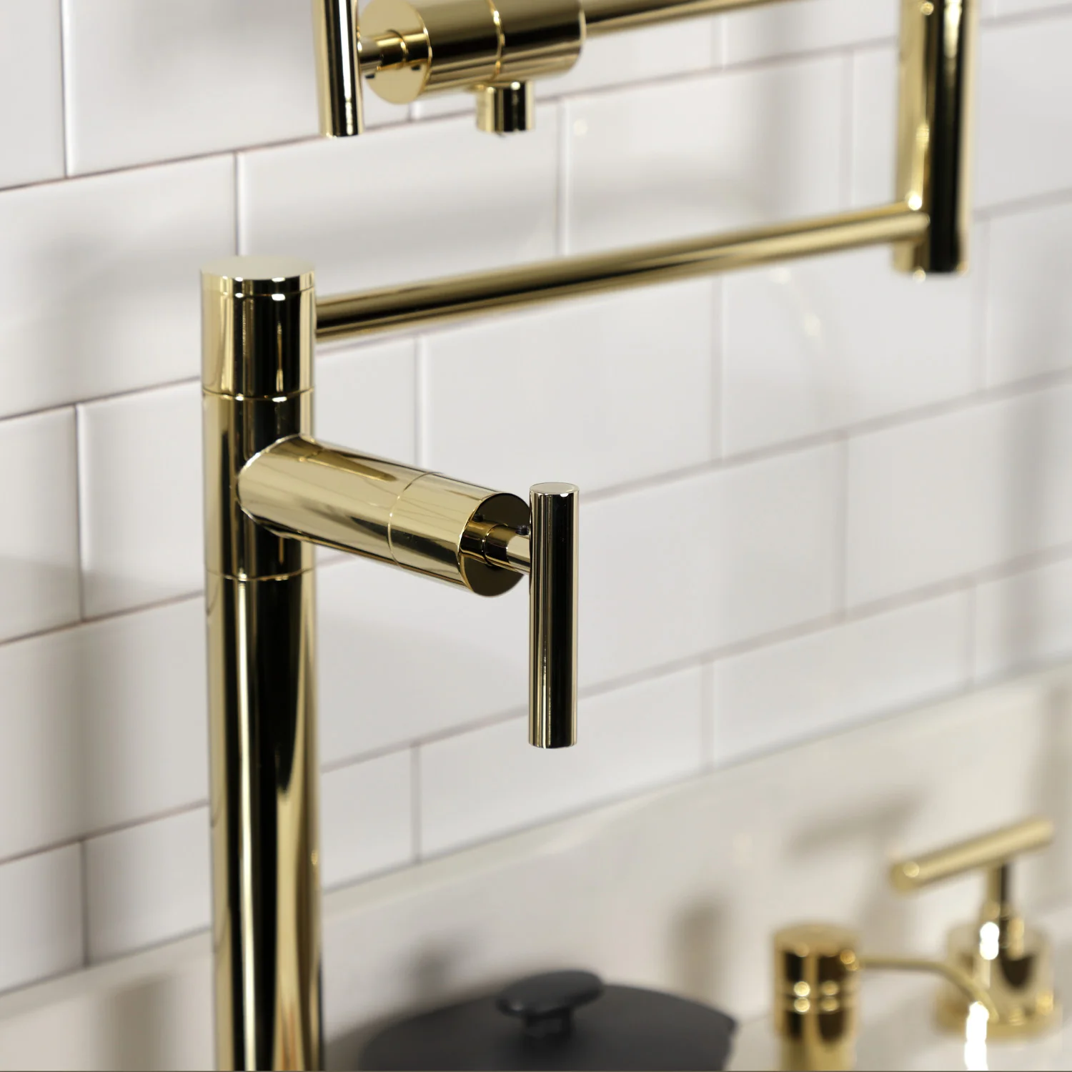 Kingston Sona KS4702CML - Manhattan Two-Handle 1-Hole Deck Mount Pot Filler Faucet, Polished Brass - Image 4