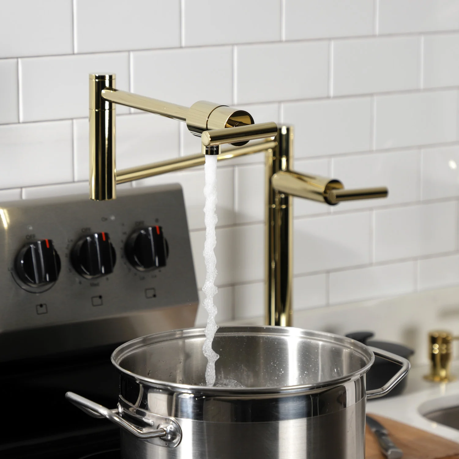 Kingston Sona KS4702CML - Manhattan Two-Handle 1-Hole Deck Mount Pot Filler Faucet, Polished Brass - Image 6