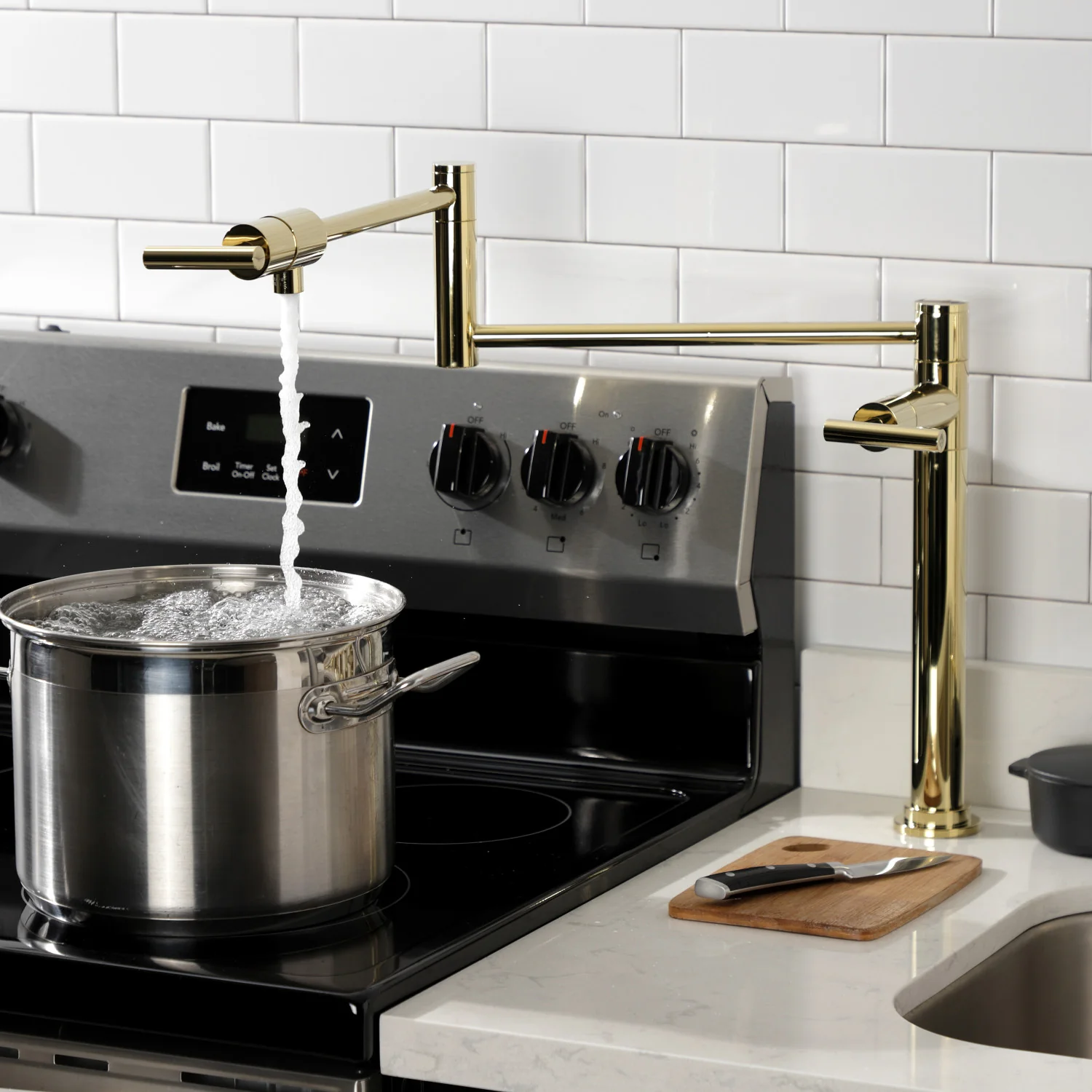 Kingston Sona KS4702CML - Manhattan Two-Handle 1-Hole Deck Mount Pot Filler Faucet, Polished Brass - Image 7