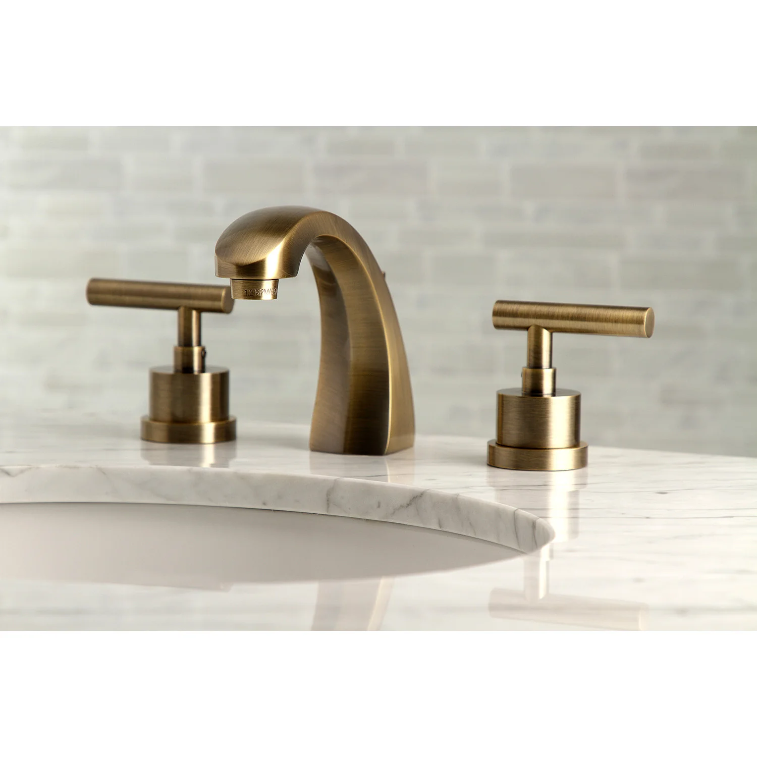 Kingston Sona KS4983CML - Manhattan Two-Handle 3-Hole Deck Mount Widespread Bathroom Faucet with Brass Pop-Up, Antique Brass - Image 3