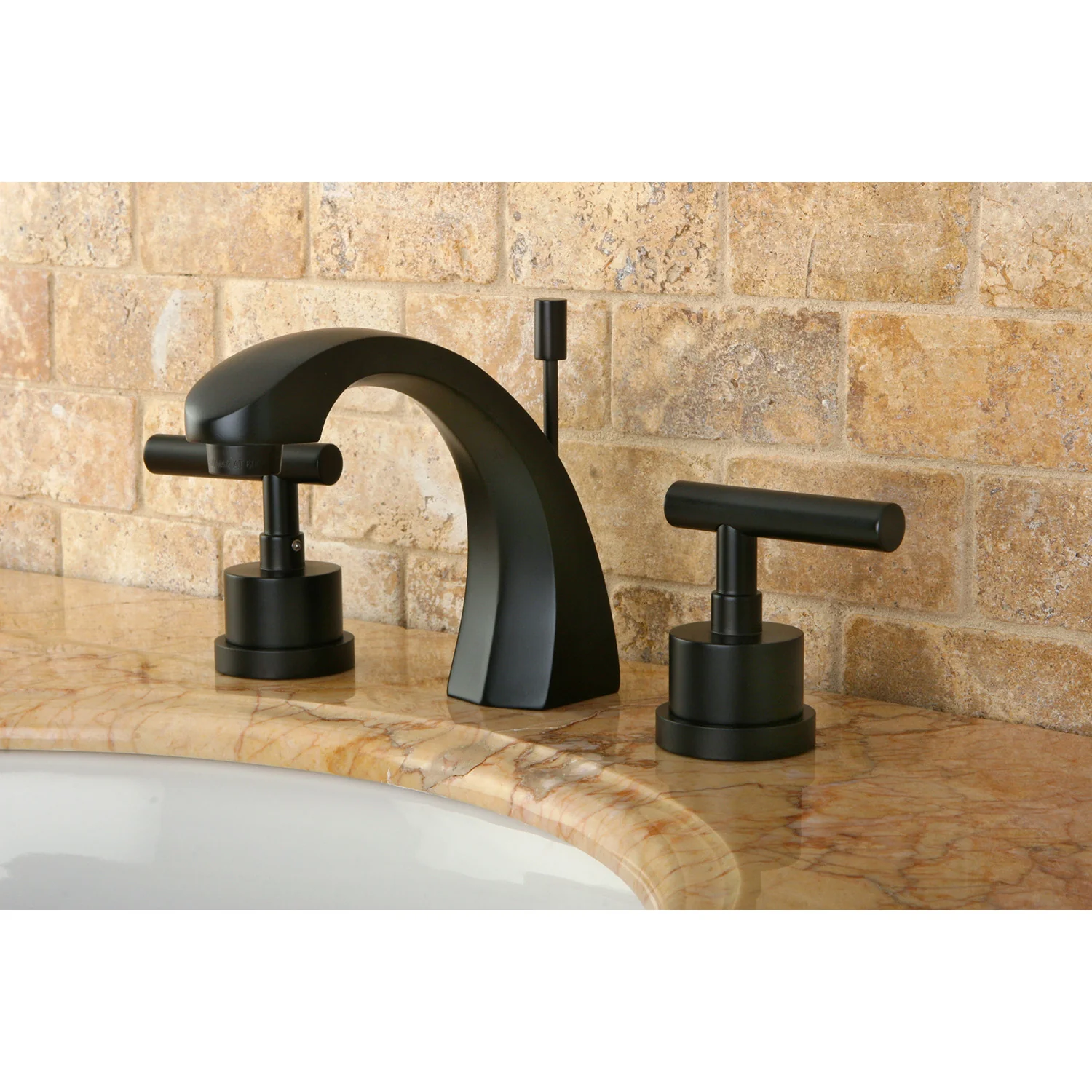 Kingston Sona KS4985CML - Manhattan Two-Handle 3-Hole Deck Mount Widespread Bathroom Faucet with Brass Pop-Up, Oil Rubbed Bronze - Image 2