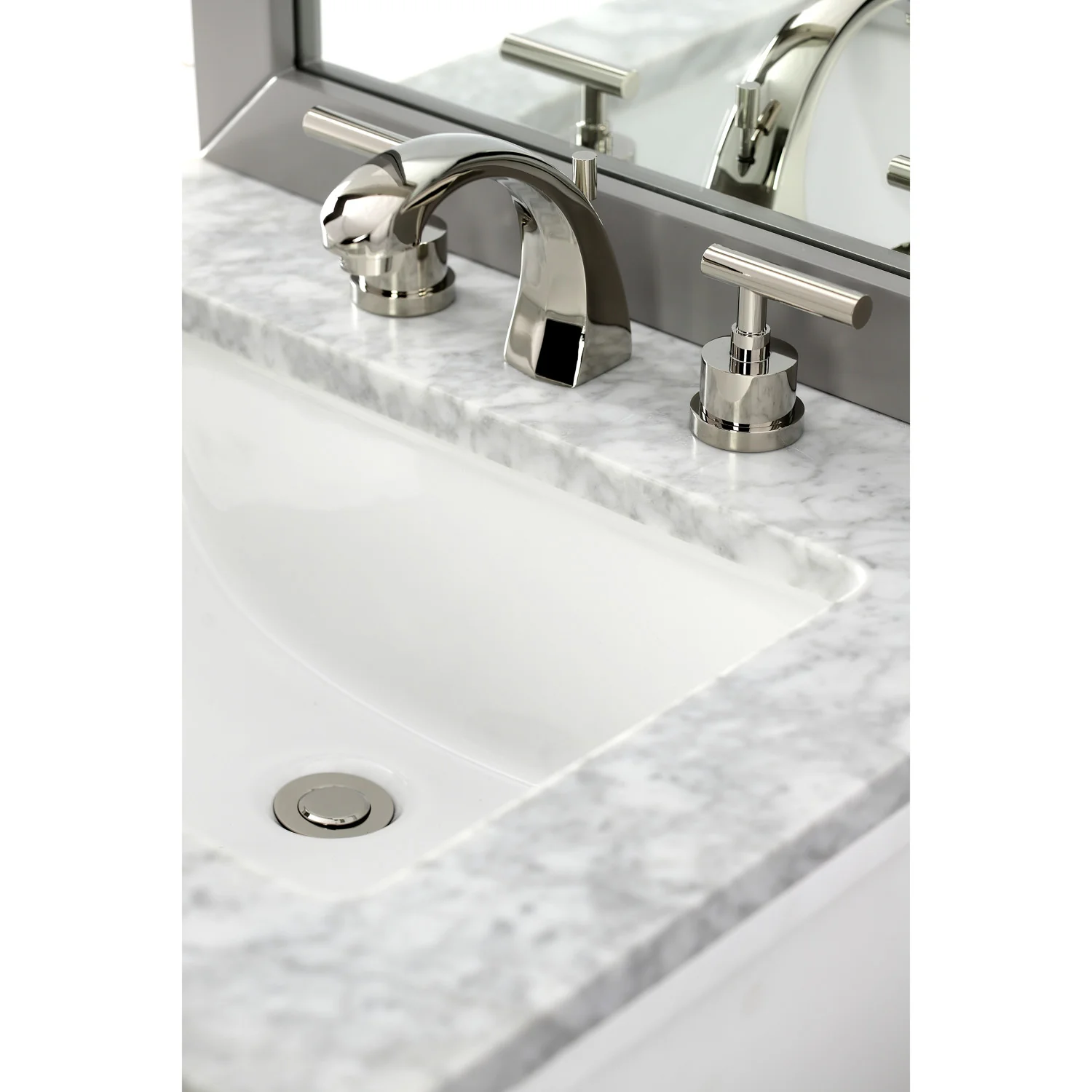 Kingston Sona KS4986CML - Manhattan Two-Handle 3-Hole Deck Mount Widespread Bathroom Faucet with Brass Pop-Up, Polished Nickel - Image 4