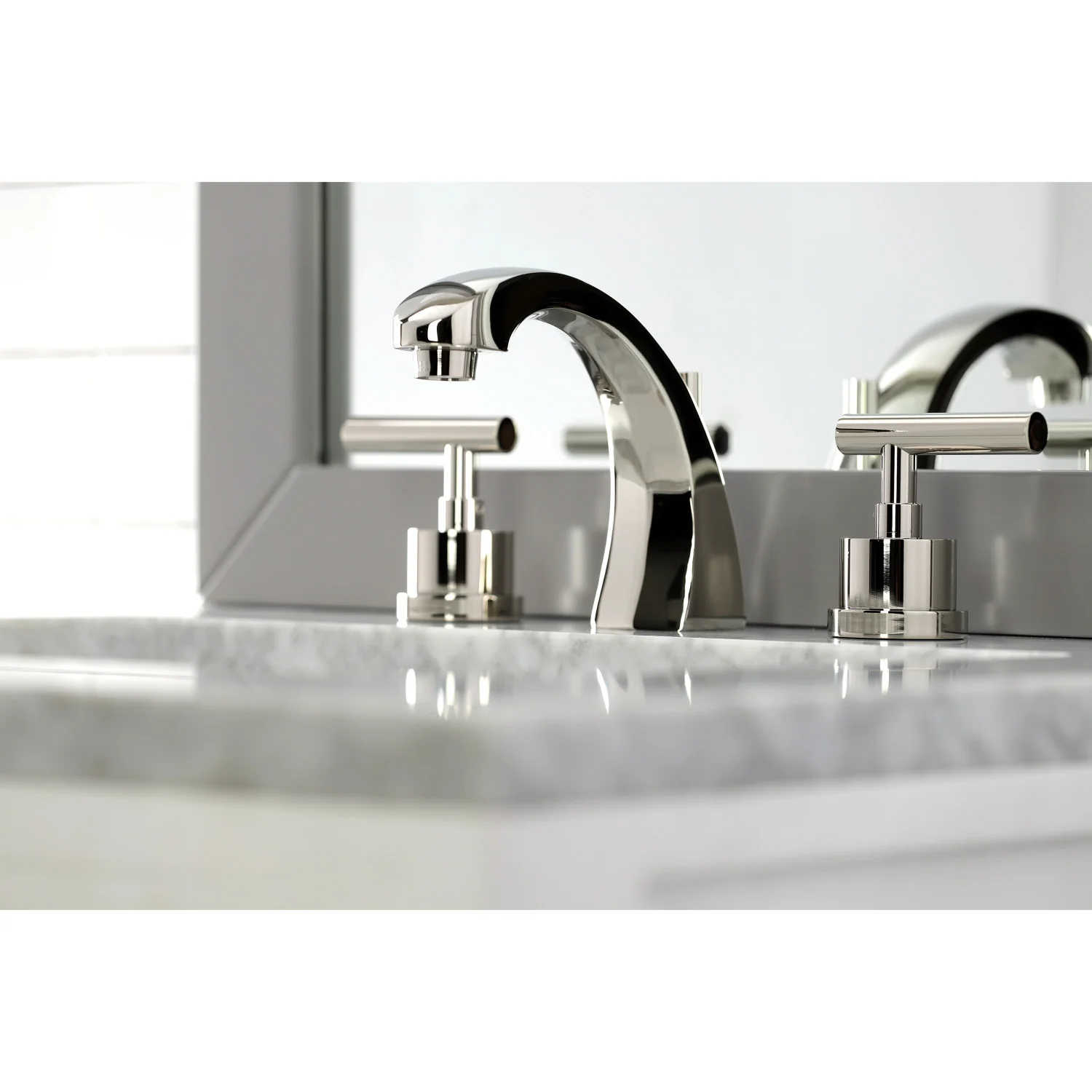 Kingston Sona KS4986CML - Manhattan Two-Handle 3-Hole Deck Mount Widespread Bathroom Faucet with Brass Pop-Up, Polished Nickel - Image 5