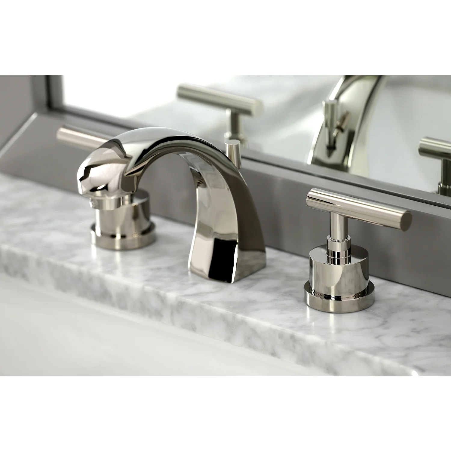 Kingston Sona KS4986CML - Manhattan Two-Handle 3-Hole Deck Mount Widespread Bathroom Faucet with Brass Pop-Up, Polished Nickel - Image 6
