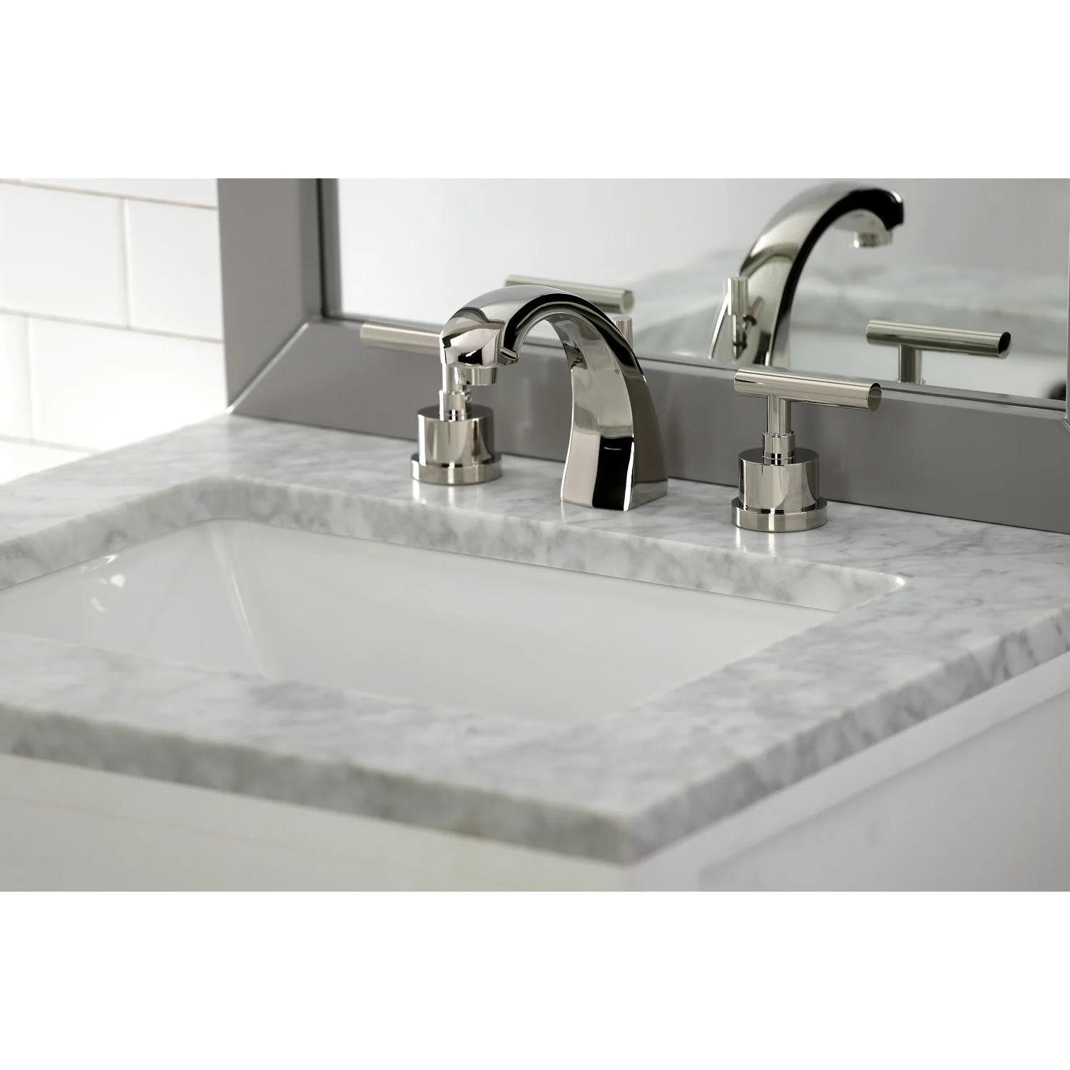 Kingston Sona KS4986CML - Manhattan Two-Handle 3-Hole Deck Mount Widespread Bathroom Faucet with Brass Pop-Up, Polished Nickel - Image 7