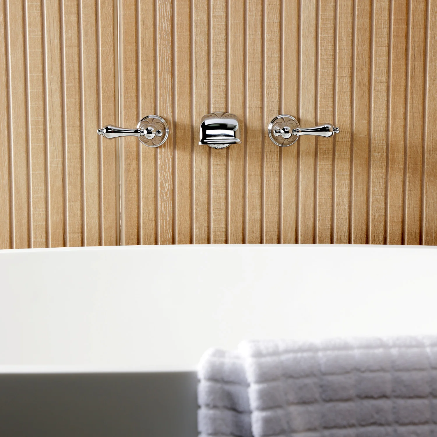 Kingston Heirloom KS5021AL Two-Handle 3-Hole Wall Mount Tub Faucet, Polished Chrome - Image 3