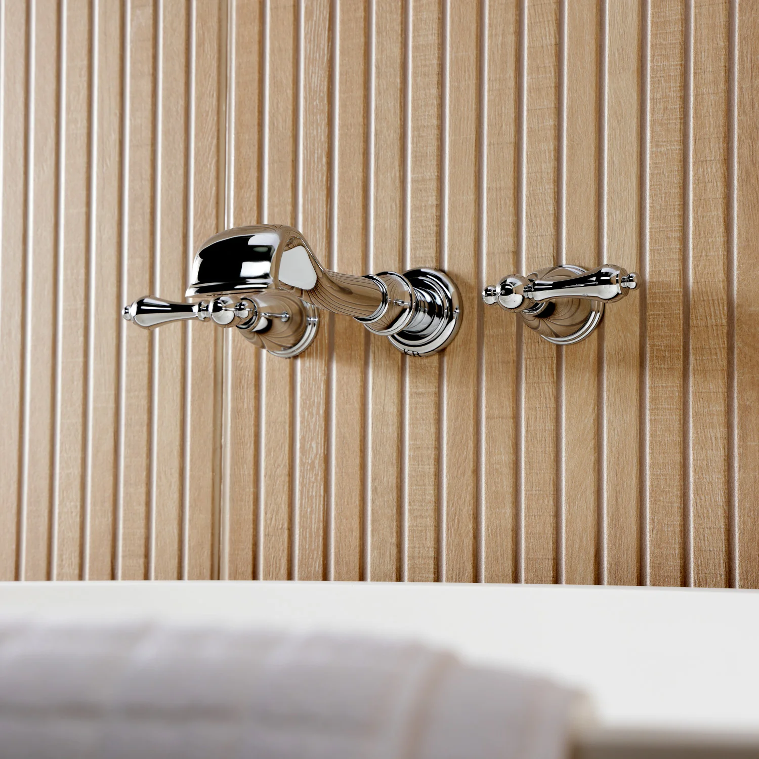 Kingston Heirloom KS5021AL Two-Handle 3-Hole Wall Mount Tub Faucet, Polished Chrome - Image 4
