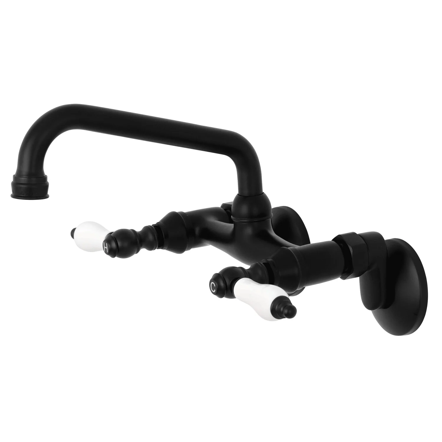 Kingston Heirloom KS513MB - Kingston Two-Handle 2-Hole Wall Mount Bridge Kitchen Faucet, Matte Black