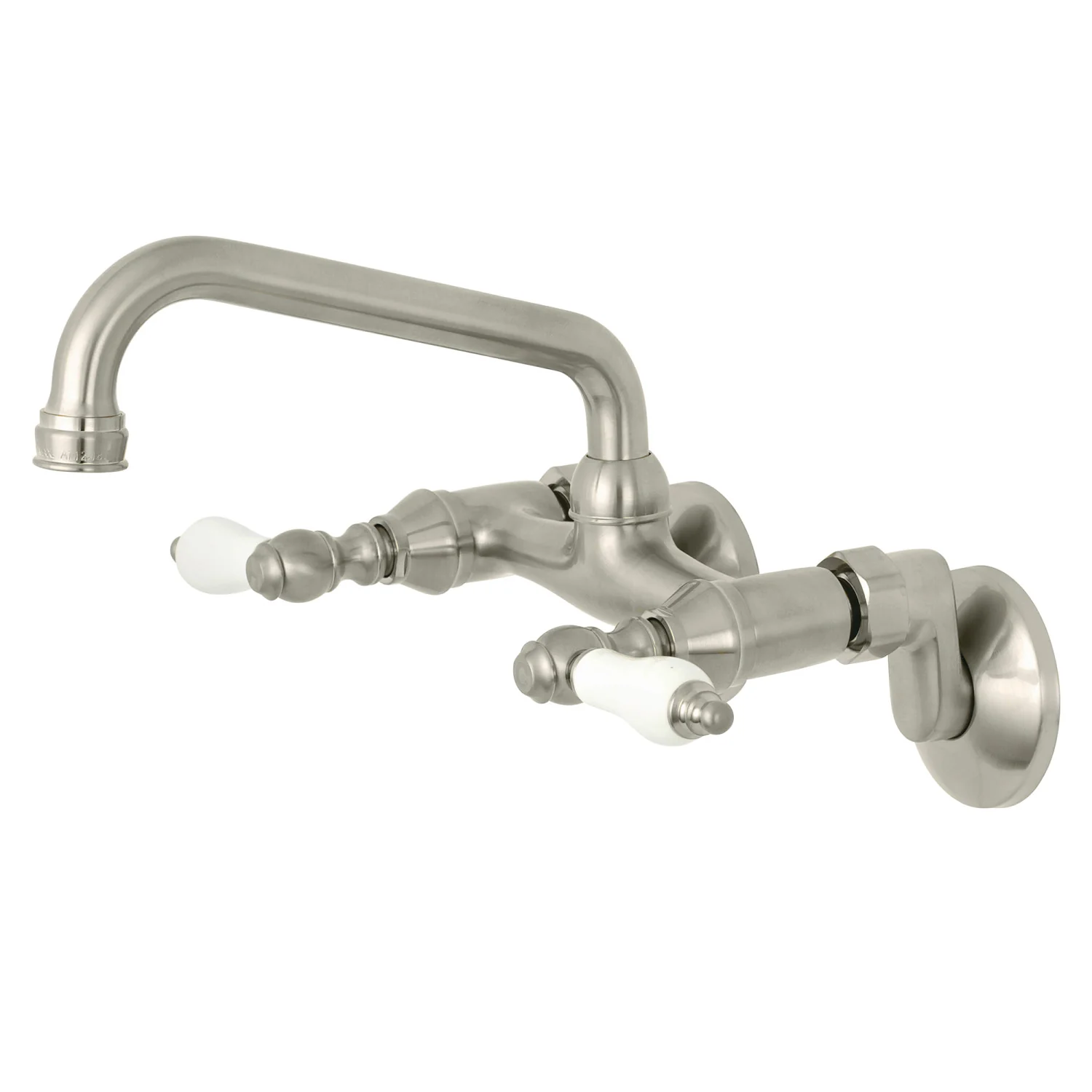 Kingston Heirloom KS513SN - Kingston Two-Handle 2-Hole Wall Mount Bridge Kitchen Faucet, Brushed Nickel