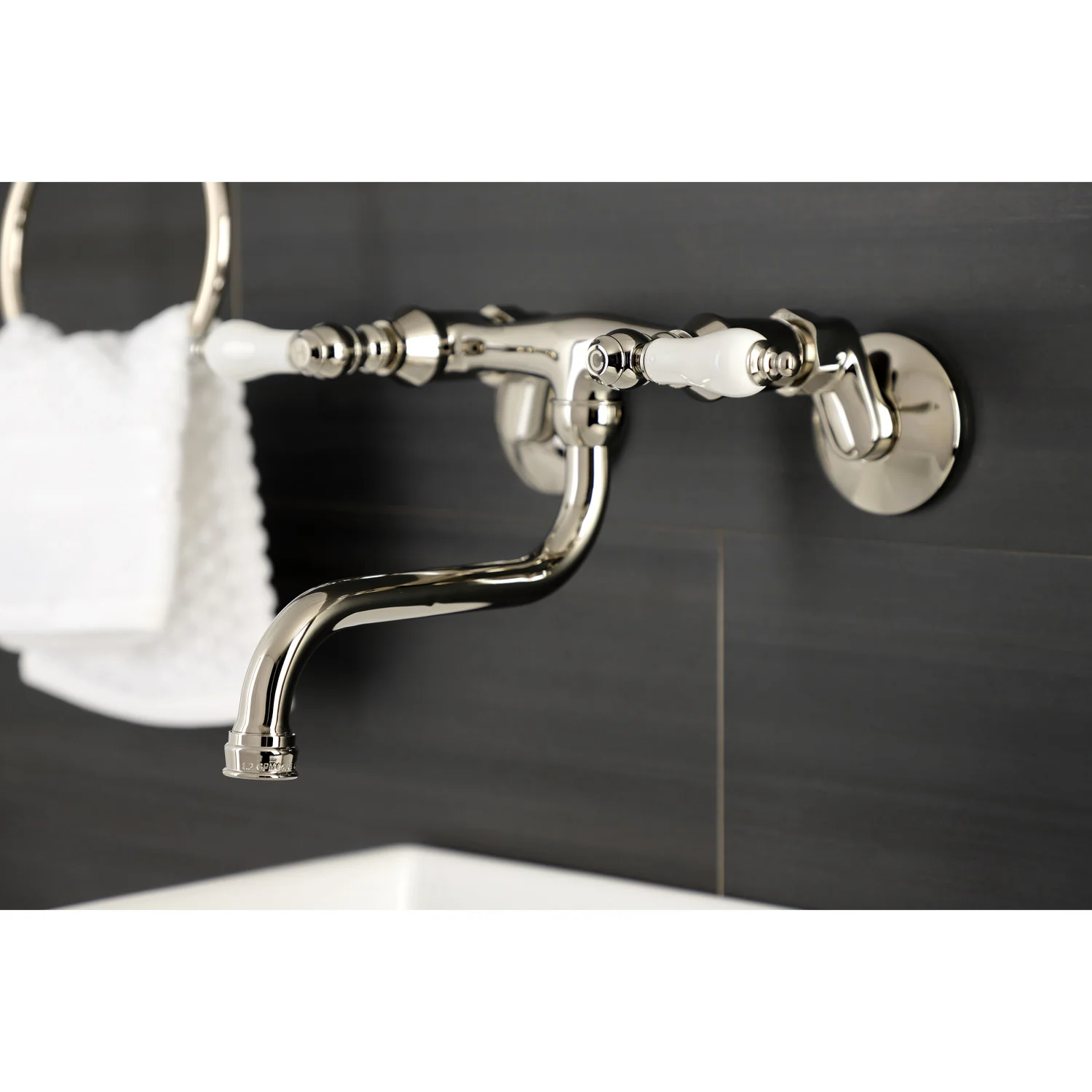 Kingston Heirloom KS516PN - Kingston Double-Handle 2-Hole Wall Mount Bathroom Faucet, Polished Nickel - Image 4