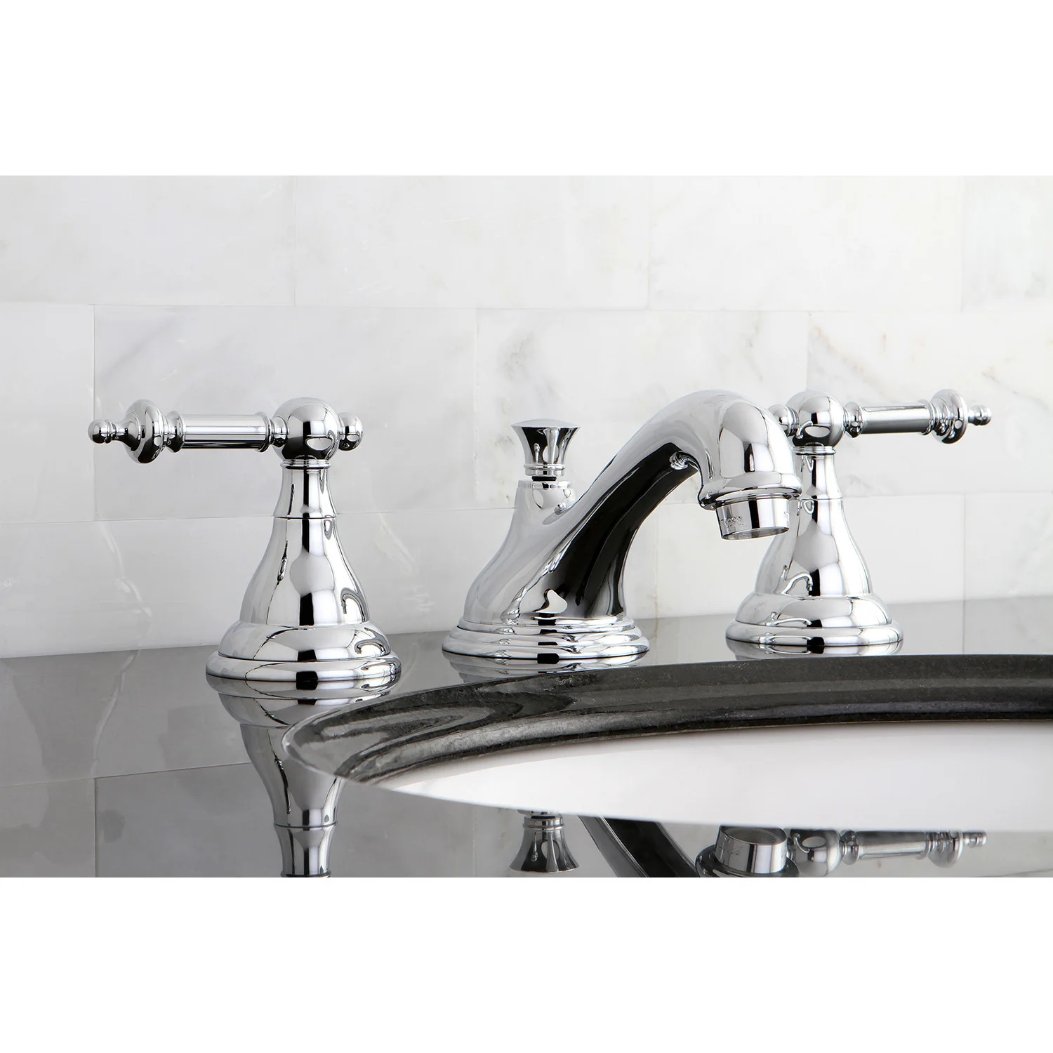 Kingston Heirloom KS5561TL Two-Handle 3-Hole Deck Mount Widespread Bathroom Faucet with Brass Pop-Up, Polished Chrome - Image 2