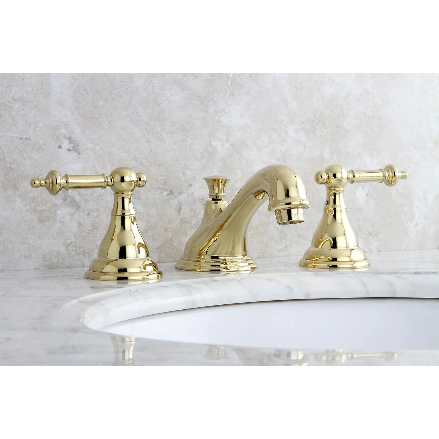 Kingston Heirloom KS5562TL Two-Handle 3-Hole Deck Mount Widespread Bathroom Faucet with Brass Pop-Up, Polished Brass - Image 2