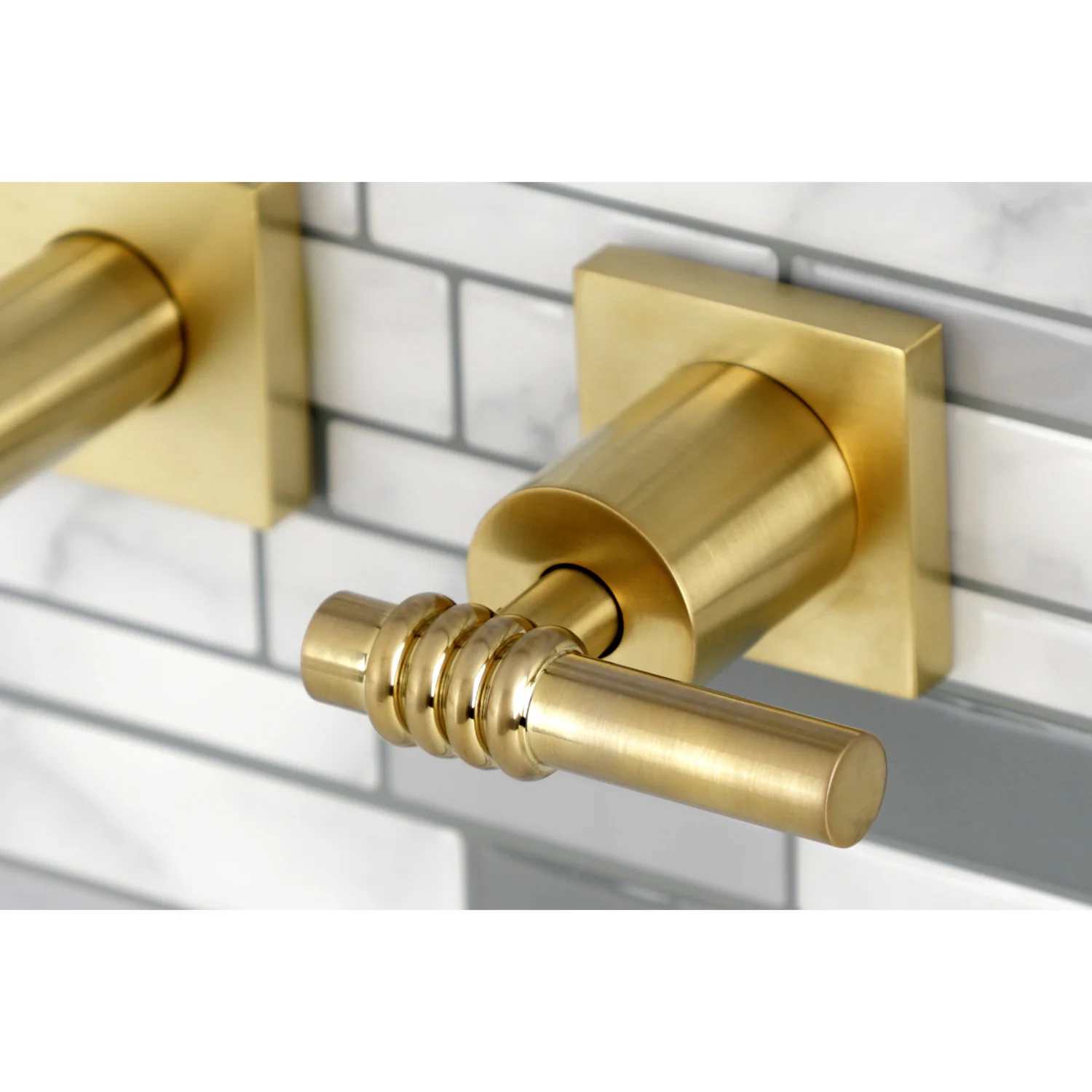 Kingston Sona KS6027ML - Milano Two-Handle 3-Hole Wall Mount Tub Faucet, Brushed Brass - Image 2