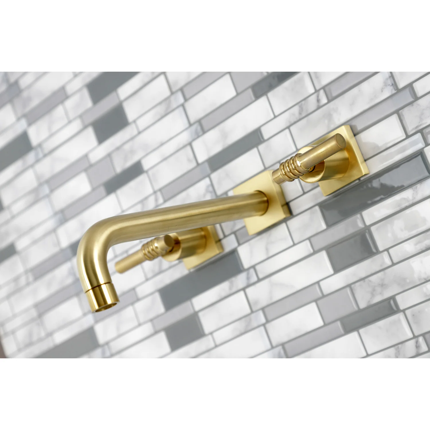 Kingston Sona KS6027ML - Milano Two-Handle 3-Hole Wall Mount Tub Faucet, Brushed Brass - Image 4
