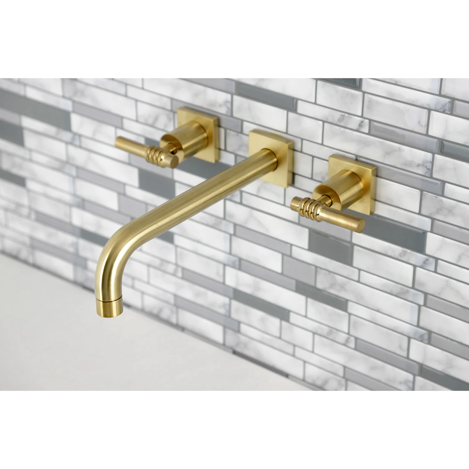 Kingston Sona KS6027ML - Milano Two-Handle 3-Hole Wall Mount Tub Faucet, Brushed Brass - Image 5