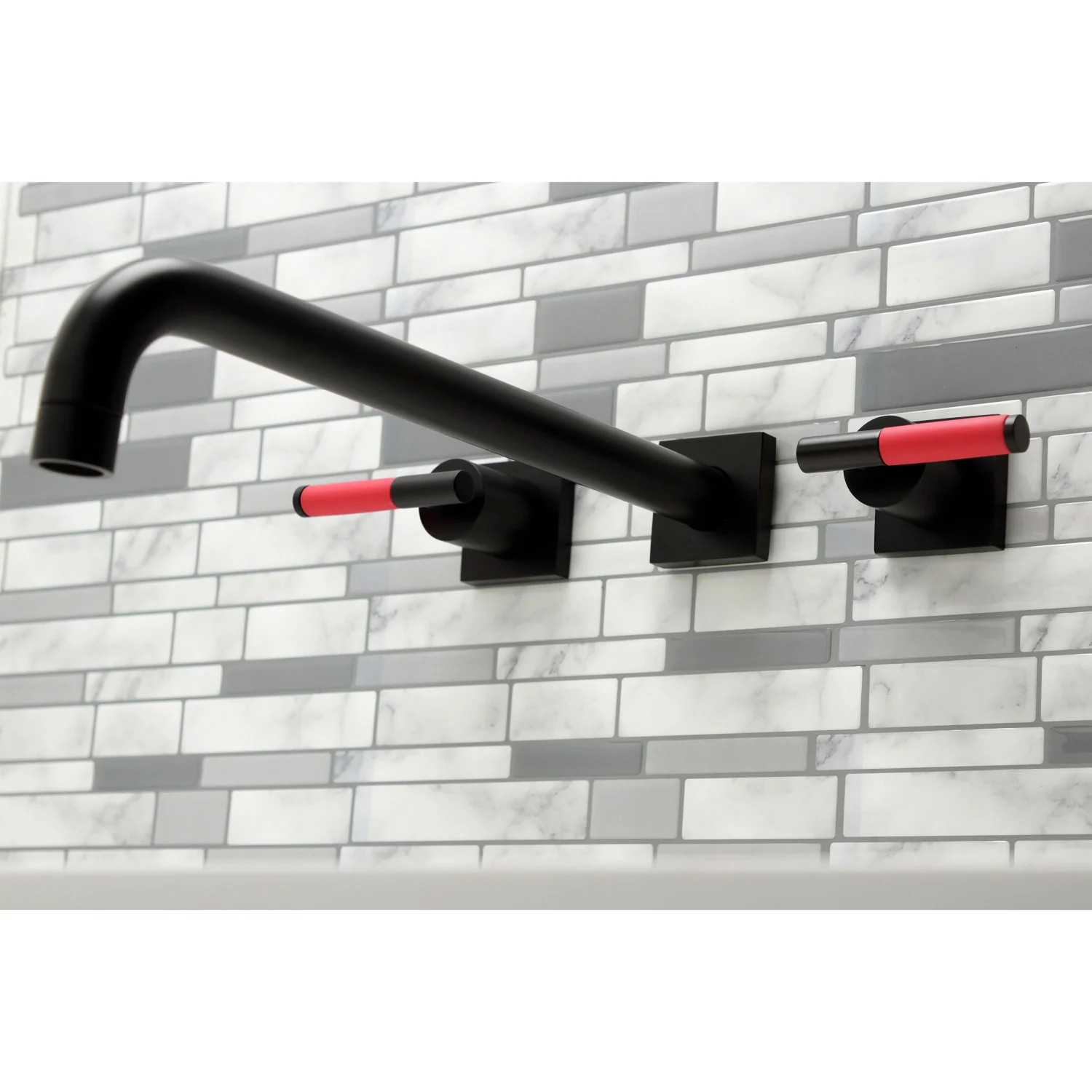 Kingston Sona KS6040CKL - Kaiser Two-Handle 3-Hole Wall Mount Tub Faucet, Matte Black - Image 4