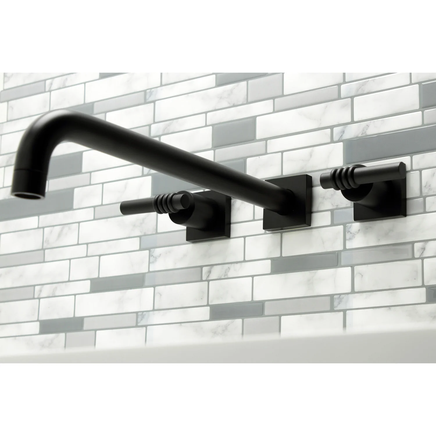 Kingston Tulare KS6040ML - Milano Two-Handle 3-Hole Wall Mount Tub Faucet, Matte Black - Image 4