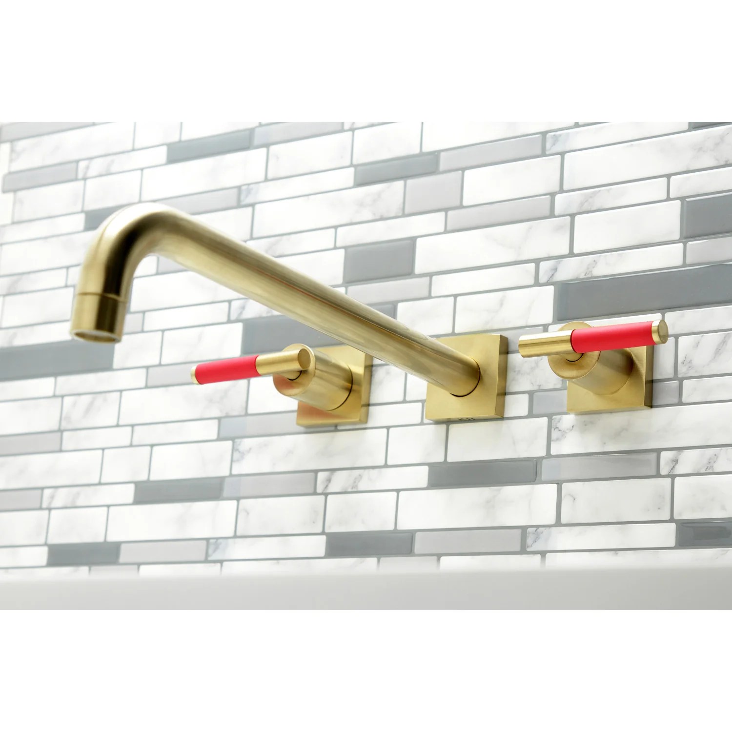 Kingston Sona KS6047CKL - Kaiser Two-Handle 3-Hole Wall Mount Tub Faucet, Brushed Brass - Image 4