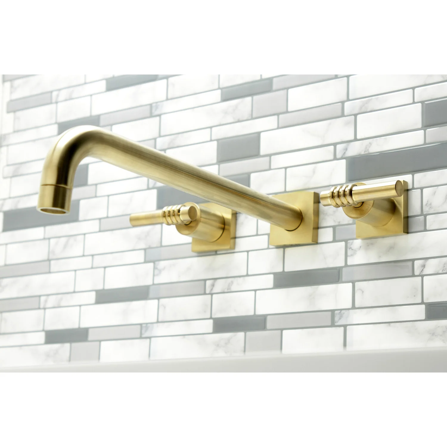 Kingston Tulare KS6047ML - Milano Two-Handle 3-Hole Wall Mount Tub Faucet, Brushed Brass - Image 4