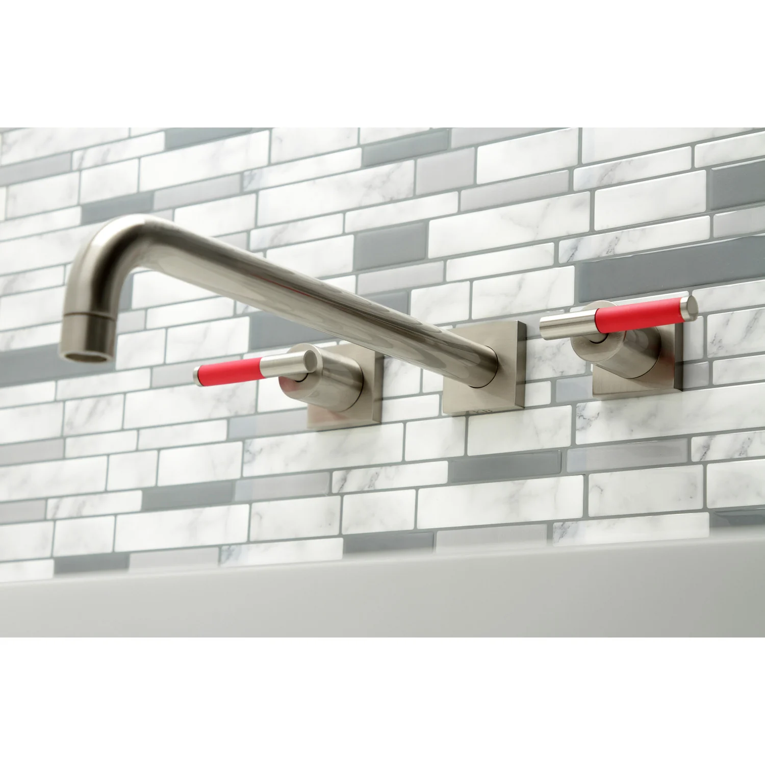 Kingston Sona KS6048CKL - Kaiser Two-Handle 3-Hole Wall Mount Tub Faucet, Brushed Nickel - Image 4