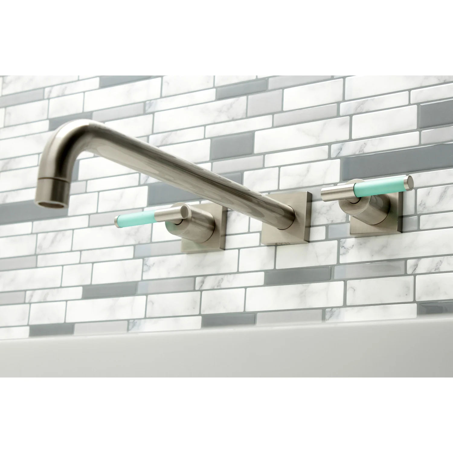 Kingston Sona KS6048CKL - Kaiser Two-Handle 3-Hole Wall Mount Tub Faucet, Brushed Nickel - Image 5