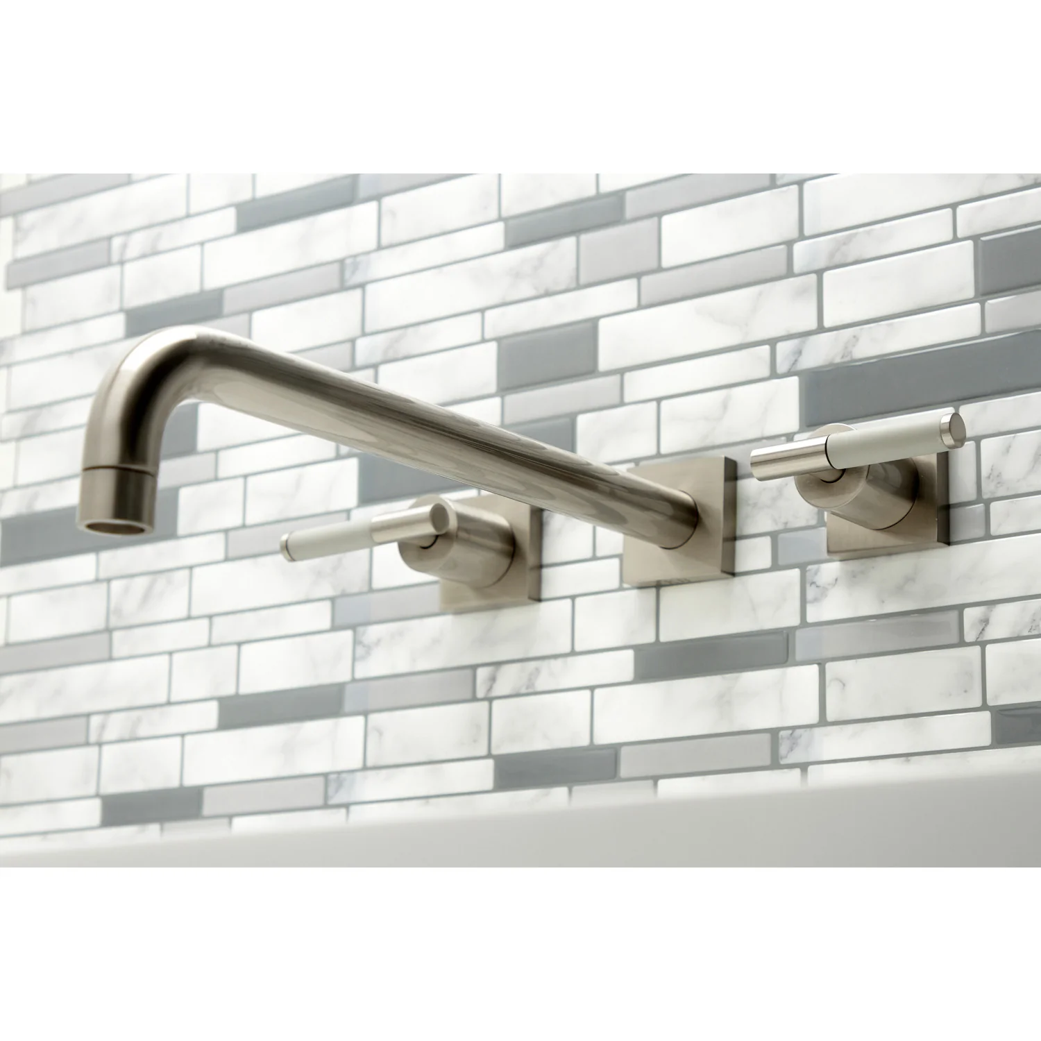 Kingston Sona KS6048CKL - Kaiser Two-Handle 3-Hole Wall Mount Tub Faucet, Brushed Nickel - Image 6