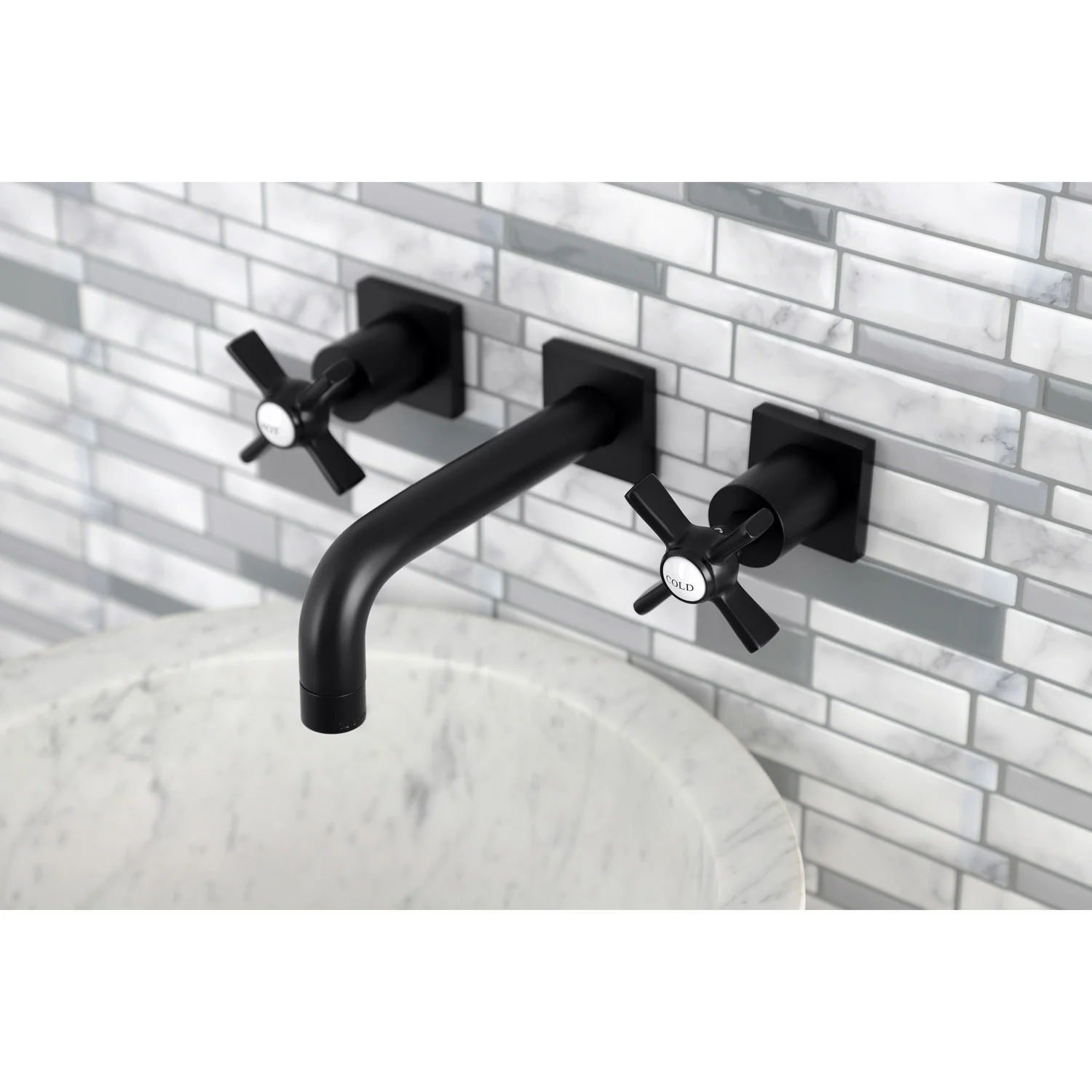 Kingston Sona KS6120ZX - Millennium Double-Handle 3-Hole Wall Mount Bathroom Faucet, Matte Black - Image 5