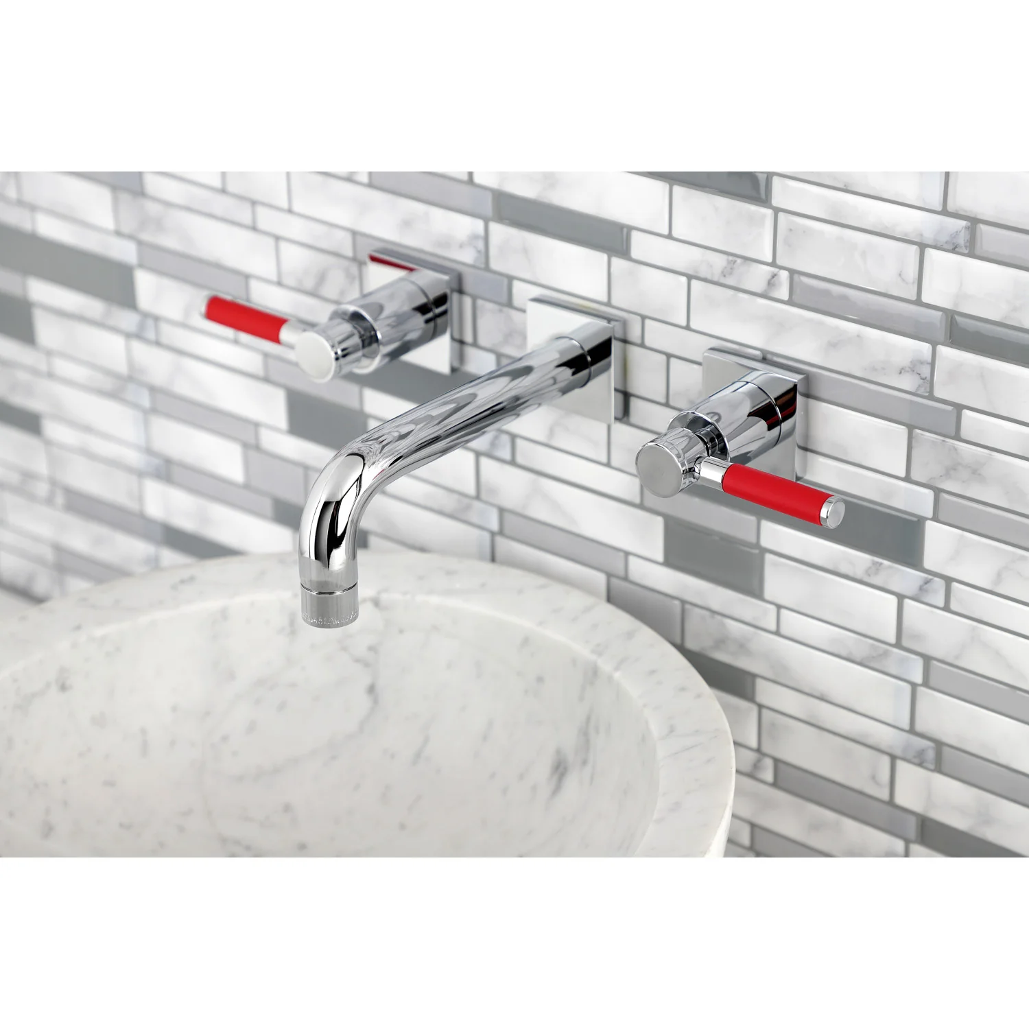 Kingston Sona KS6121DKL - Kaiser Double-Handle 3-Hole Wall Mount Bathroom Faucet, Polished Chrome - Image 4