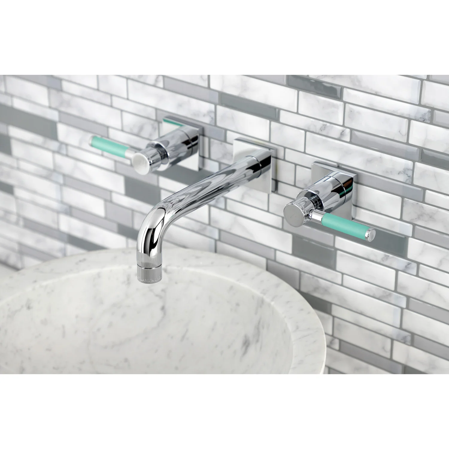 Kingston Sona KS6121DKL - Kaiser Double-Handle 3-Hole Wall Mount Bathroom Faucet, Polished Chrome - Image 5