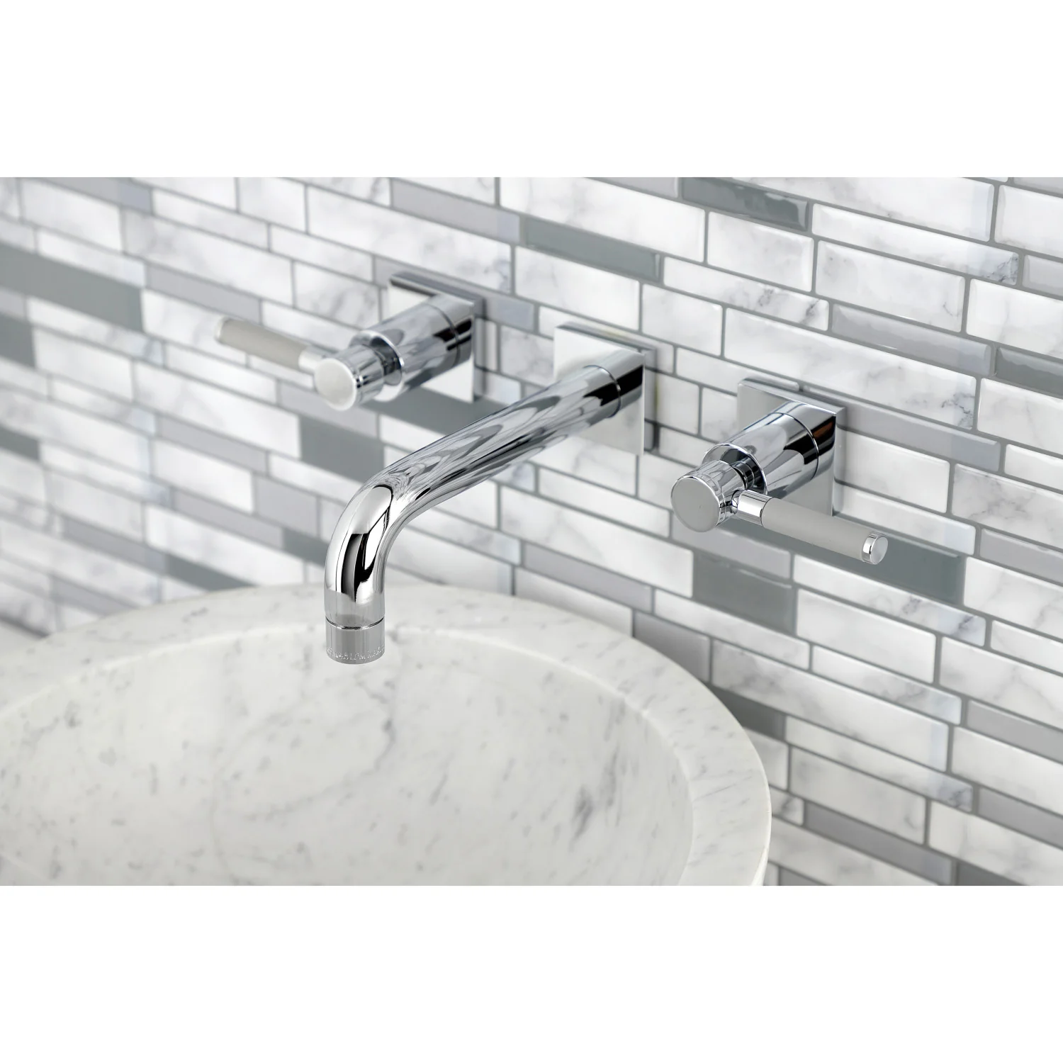 Kingston Sona KS6121DKL - Kaiser Double-Handle 3-Hole Wall Mount Bathroom Faucet, Polished Chrome - Image 6