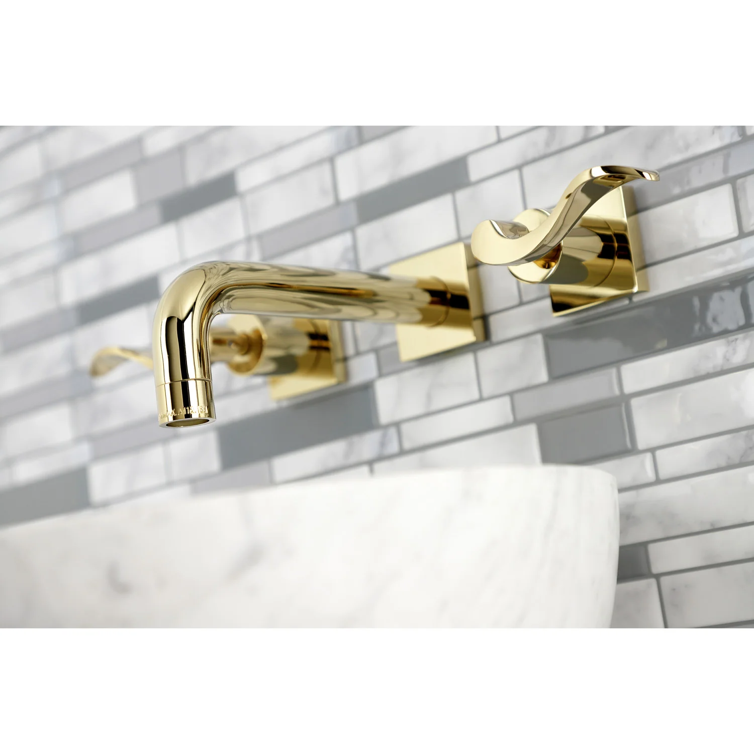 Kingston Tulare KS6122DFL - NuWave Double-Handle 3-Hole Wall Mount Bathroom Faucet, Polished Brass - Image 4