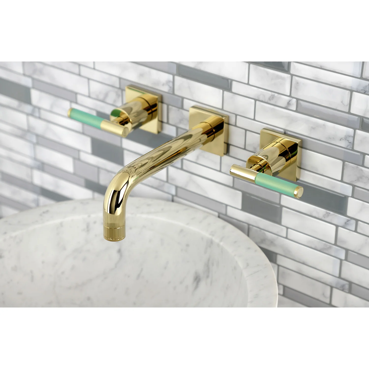Kingston Sona KS6122DKL - Kaiser Double-Handle 3-Hole Wall Mount Bathroom Faucet, Polished Brass - Image 4