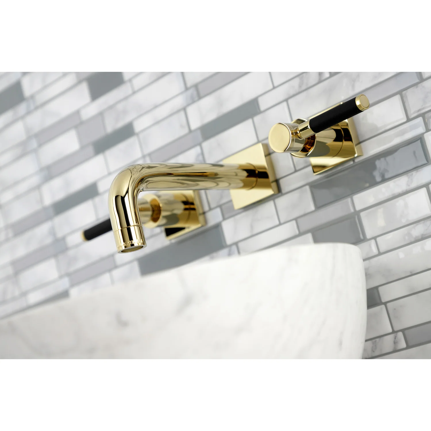 Kingston Sona KS6122DKL - Kaiser Double-Handle 3-Hole Wall Mount Bathroom Faucet, Polished Brass - Image 6