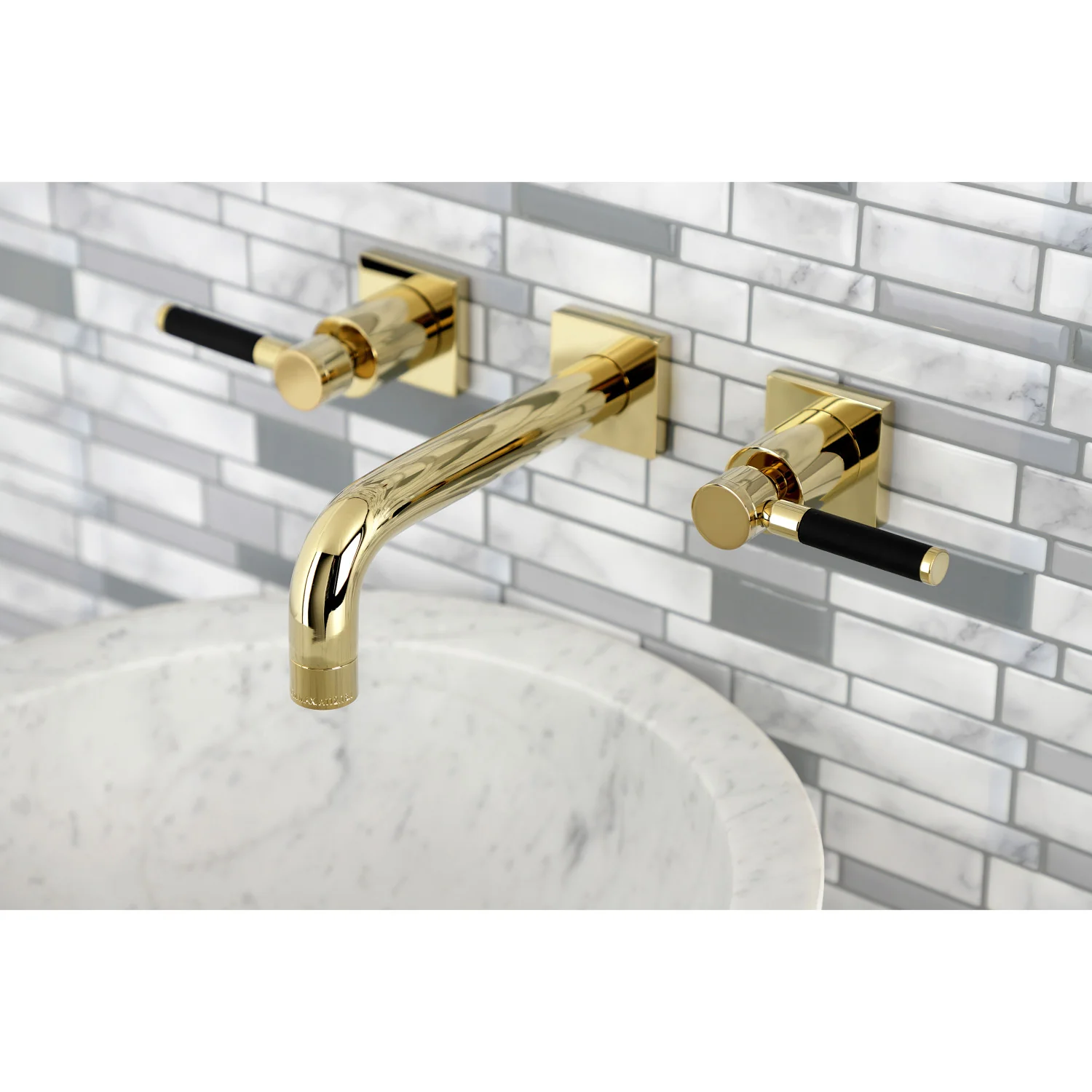 Kingston Sona KS6122DKL - Kaiser Double-Handle 3-Hole Wall Mount Bathroom Faucet, Polished Brass - Image 7